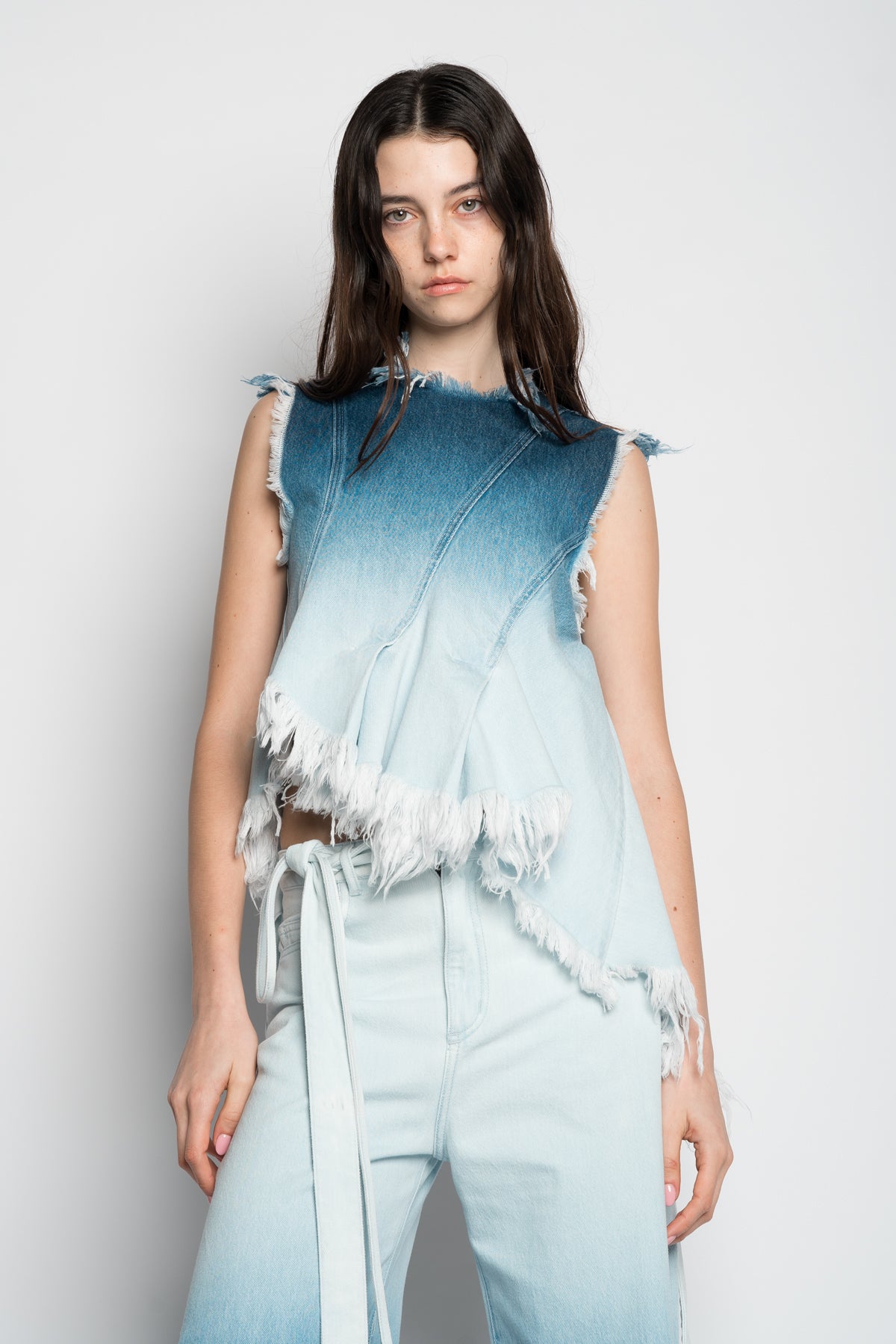 OMBRE DENIM BLUE SLEEVELESS TOP WITH ASYMMETRIC HEM marques almeida