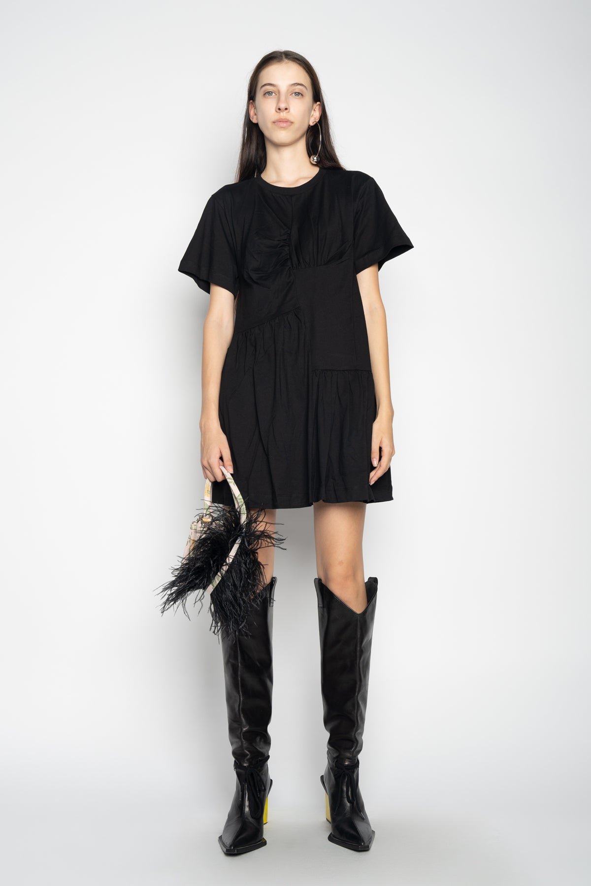 MARQUES ALMEIDA PANELLED GATHERED DRESS IN BLACK