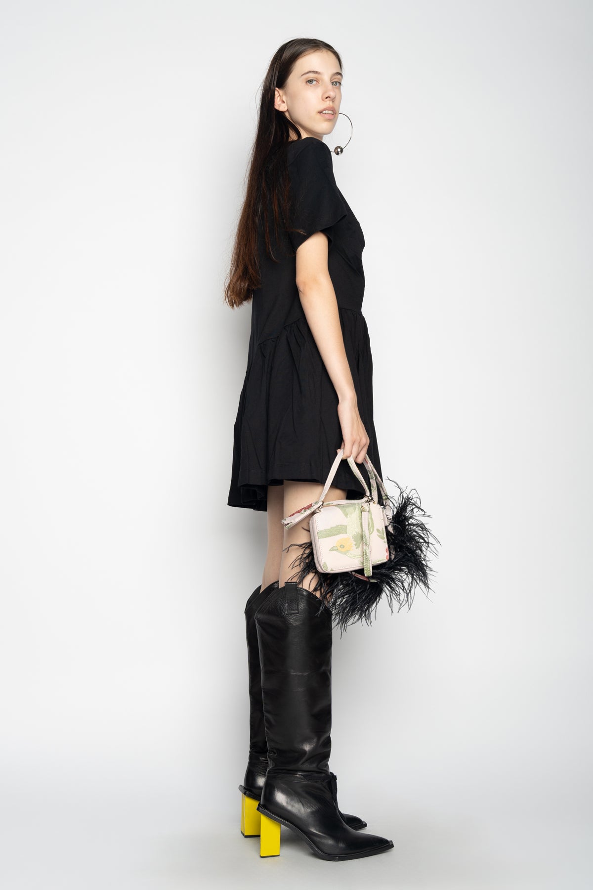 MARQUES ALMEIDA PANELLED GATHERED DRESS IN BLACK