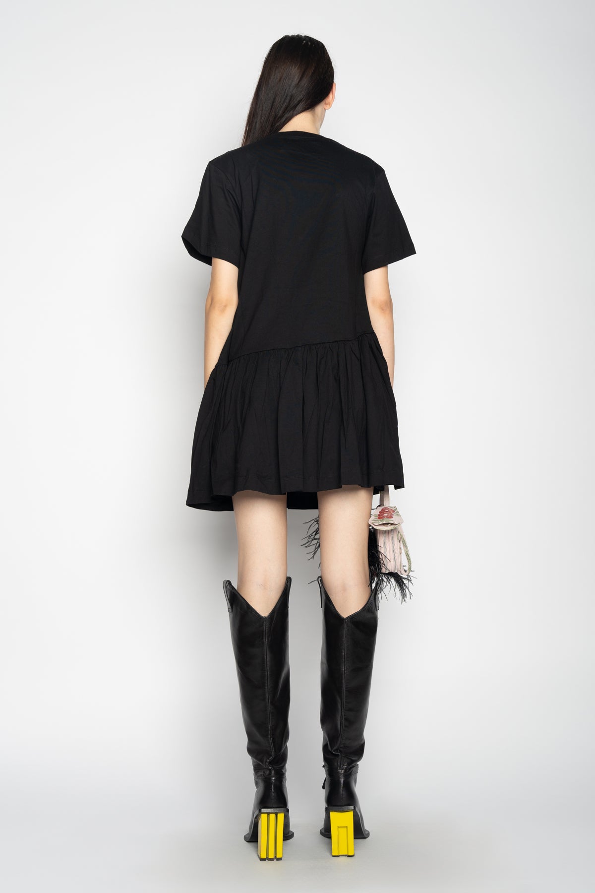 MARQUES ALMEIDA PANELLED GATHERED DRESS IN BLACK