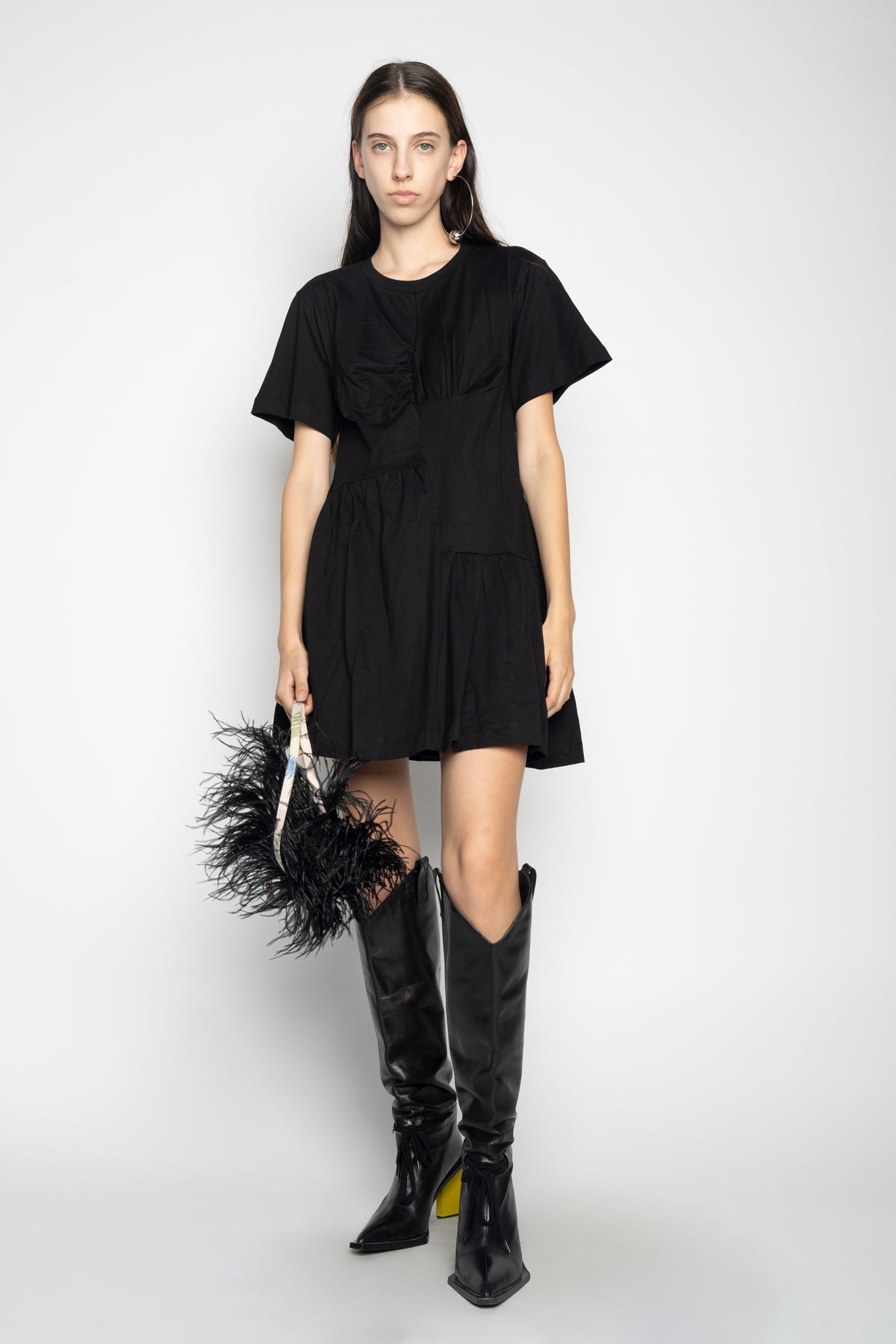 MARQUES ALMEIDA PANELLED GATHERED DRESS IN BLACK