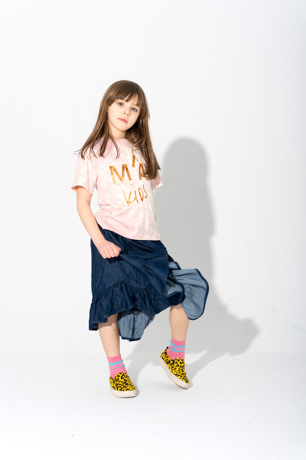 PINK AND BEIGE SPLATTERED LOGO T-SHIRT makids