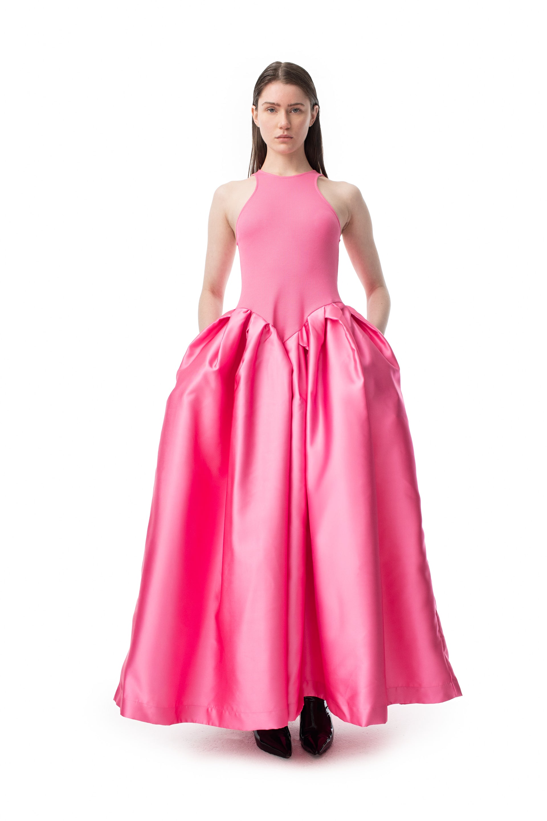 BRIGHT PINK DRESS WITH TANK TOP SCOOPED