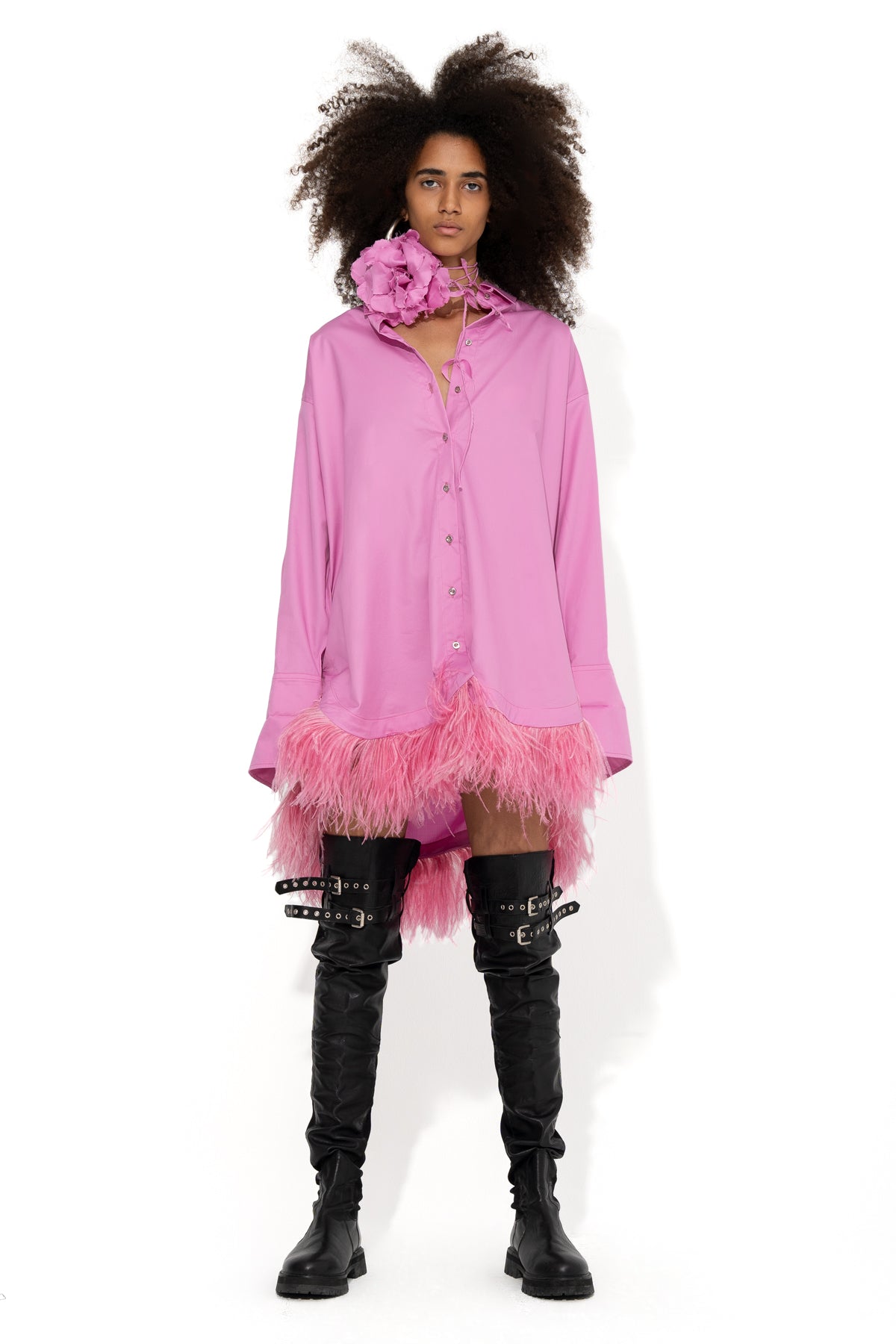 PINK FEATHER HEM SHIRT DRESS marques almeida