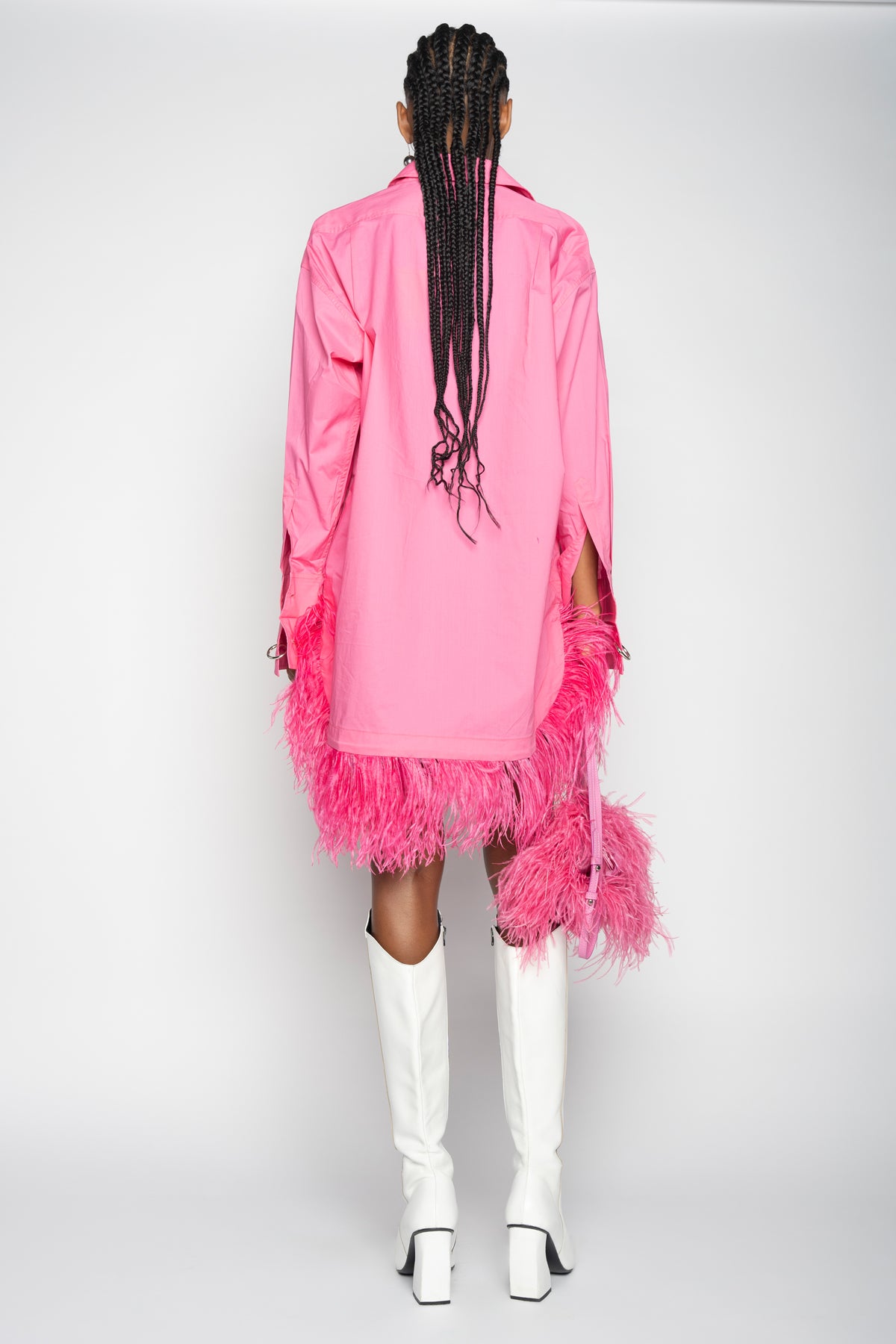 PINK FEATHER SHIRT DRESS MARQUES ALMEIDA