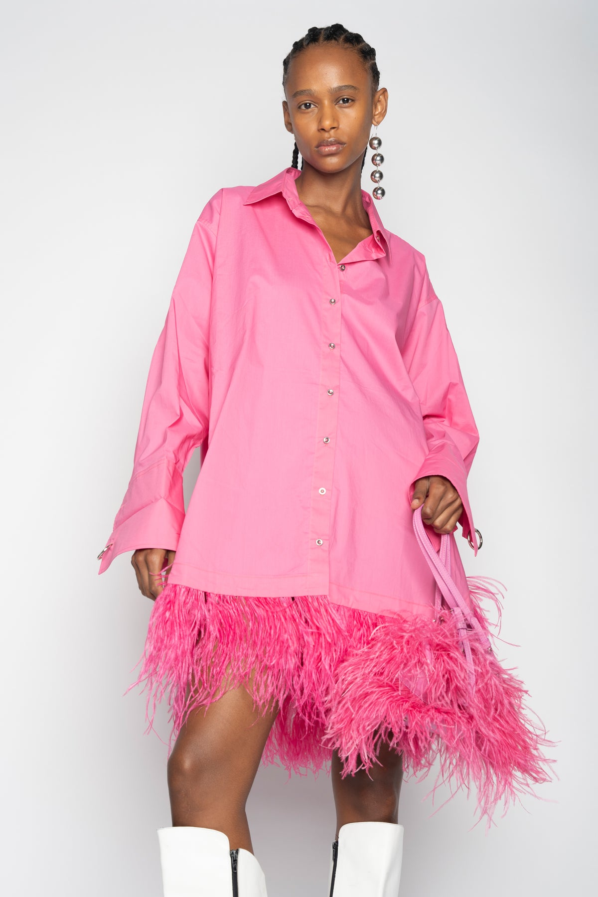 PINK FEATHER SHIRT DRESS MARQUES ALMEIDA