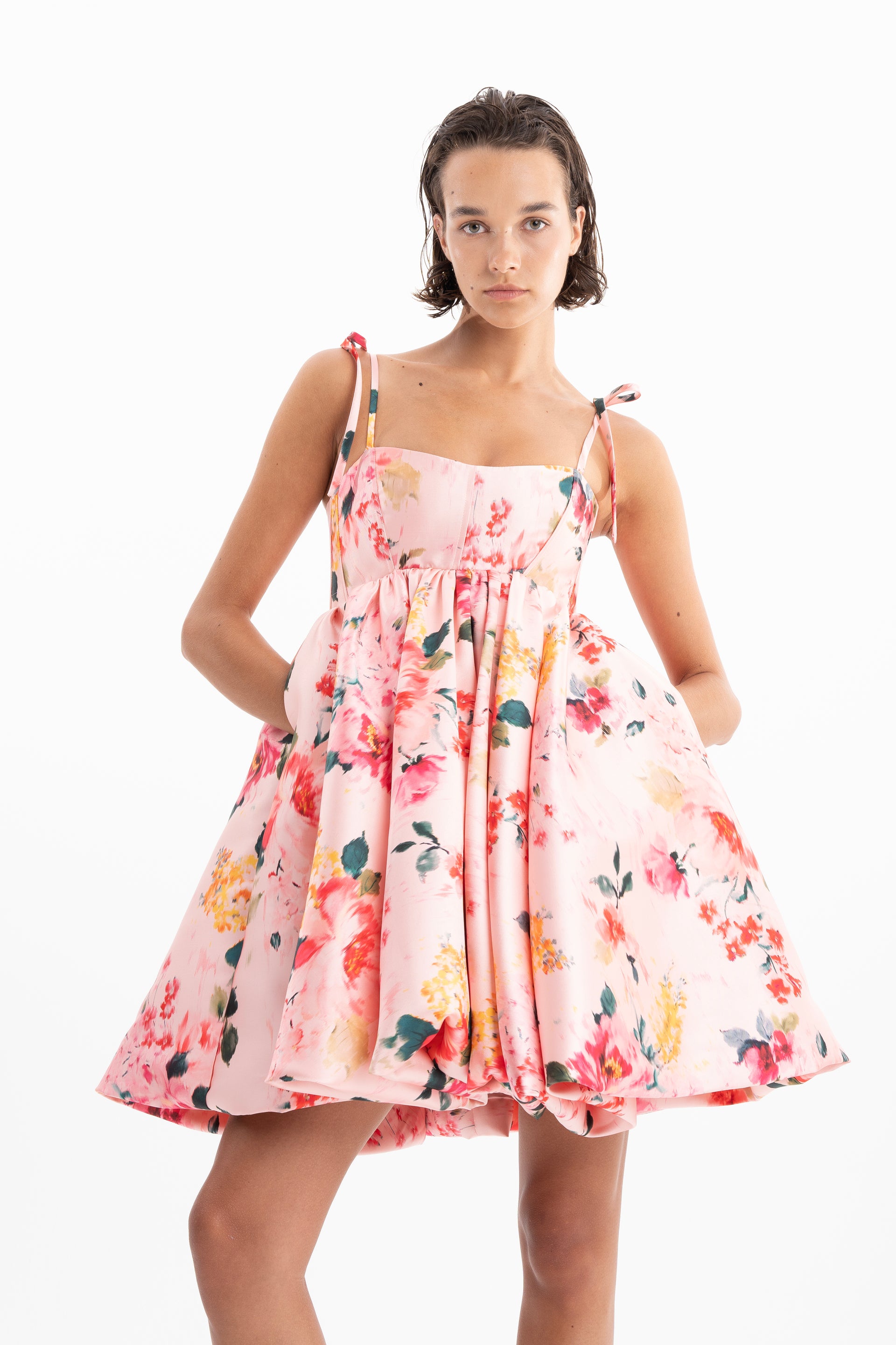express yourself blush pink floral print satin babydoll dress Yellow Floral Print Dress - Babydoll Dress - Satin Floral Dress