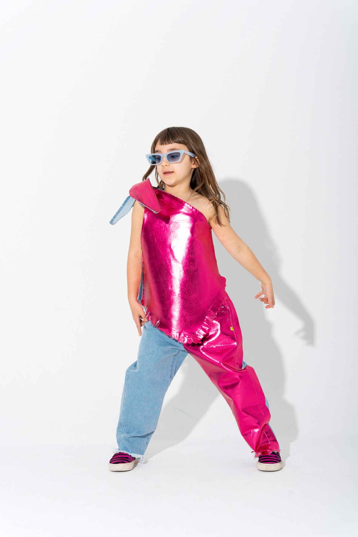 PINK FOIL BAGGY TROUSERS makids