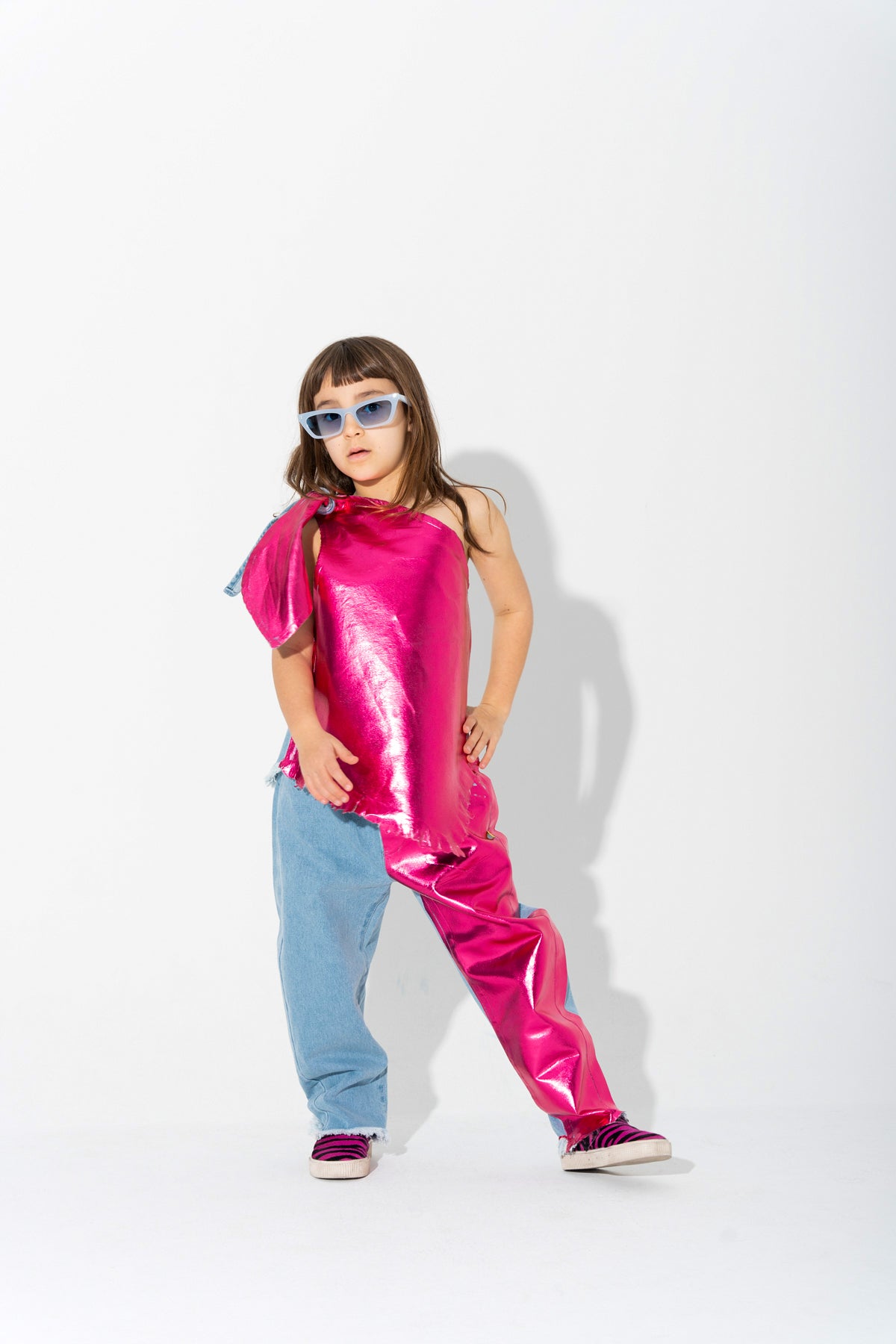 PINK FOIL BAGGY TROUSERS makids