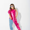 PINK FOIL BAGGY TROUSERS makids