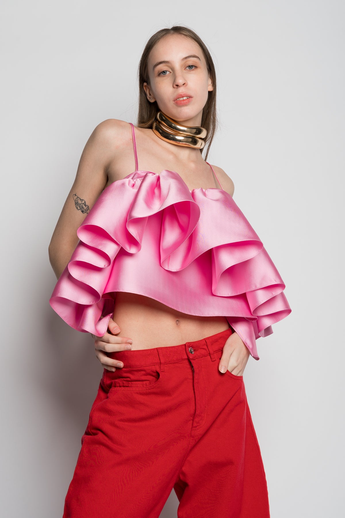 PINK FRONT FRILL TOP marques almeida