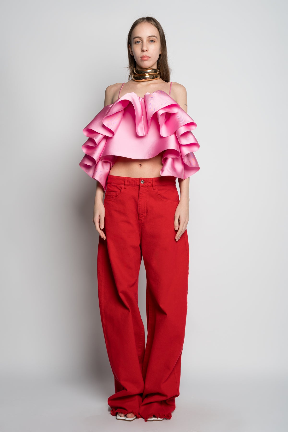 PINK FRONT FRILL TOP marques almeida