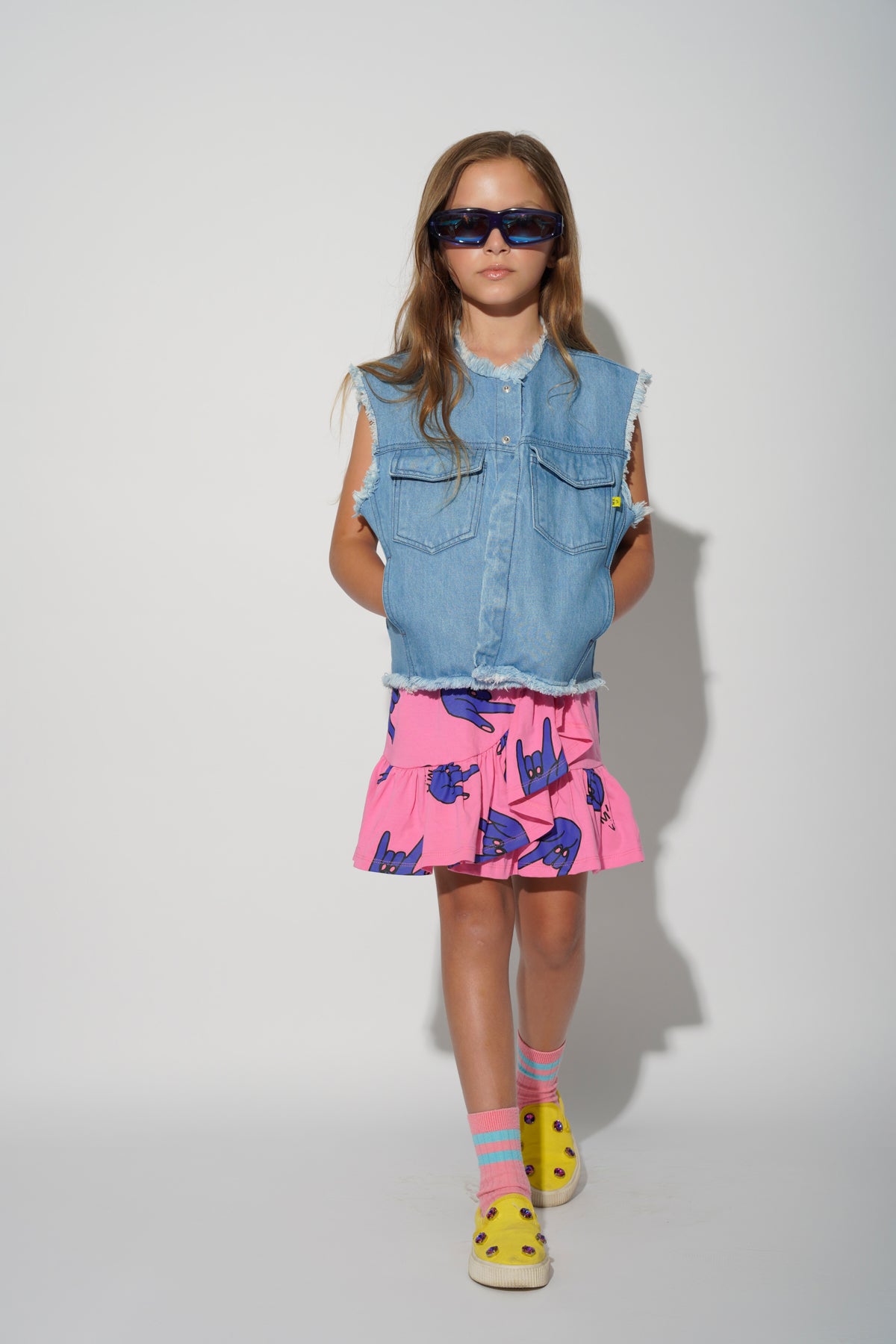 PINK HANDS PRINT SKIRT WITH OVERLAP LAYER MA KIDS