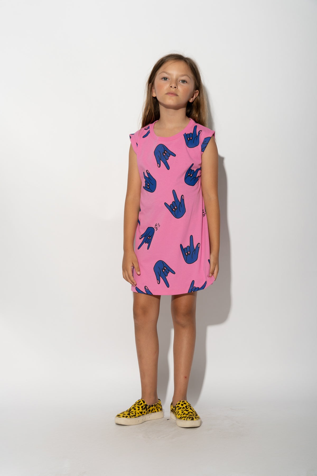 PINK HANDS PRINT T-SHIRT DRESS makids