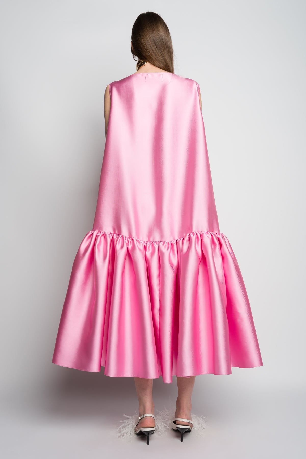 PINK MIDI SLEEVELESS PUFF HEM DRESS marques almeida