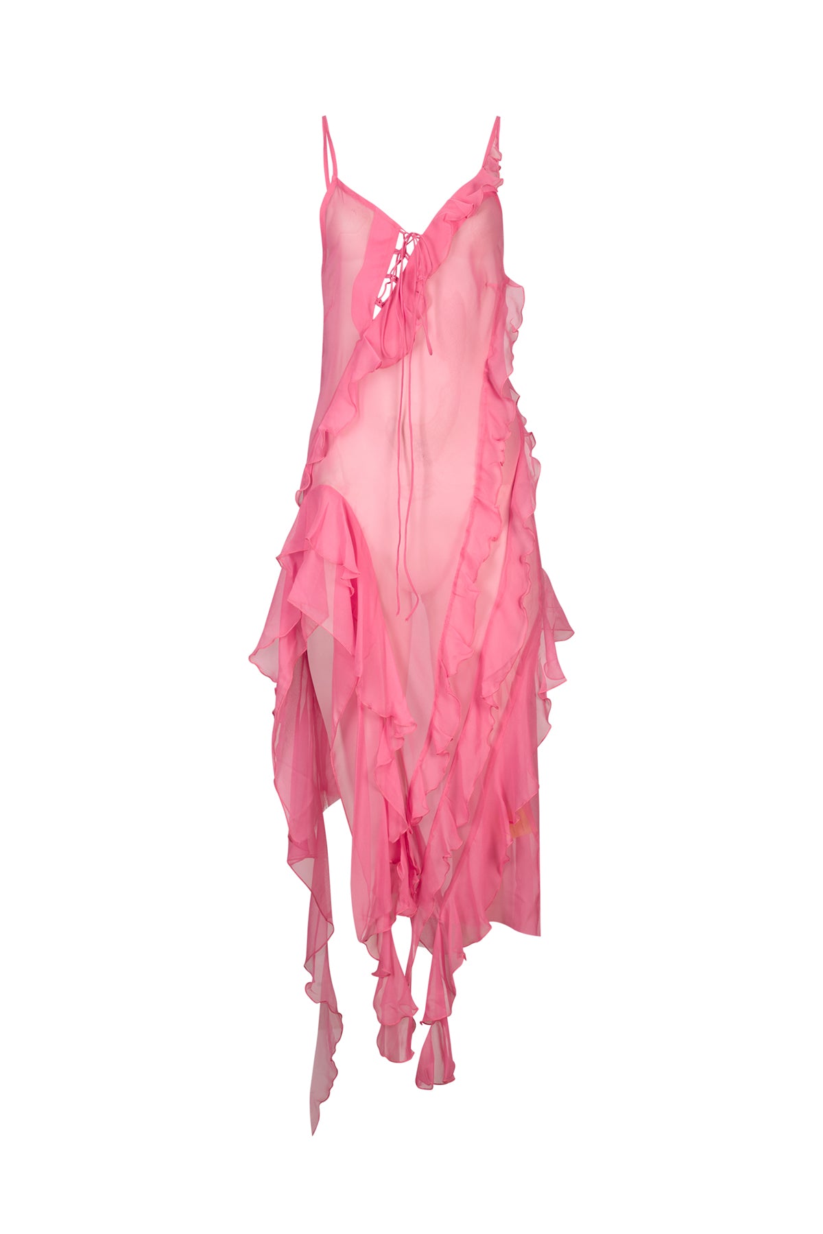 PINK SILK STRAP DRESS WTH FRONT LACE UP marques almeida