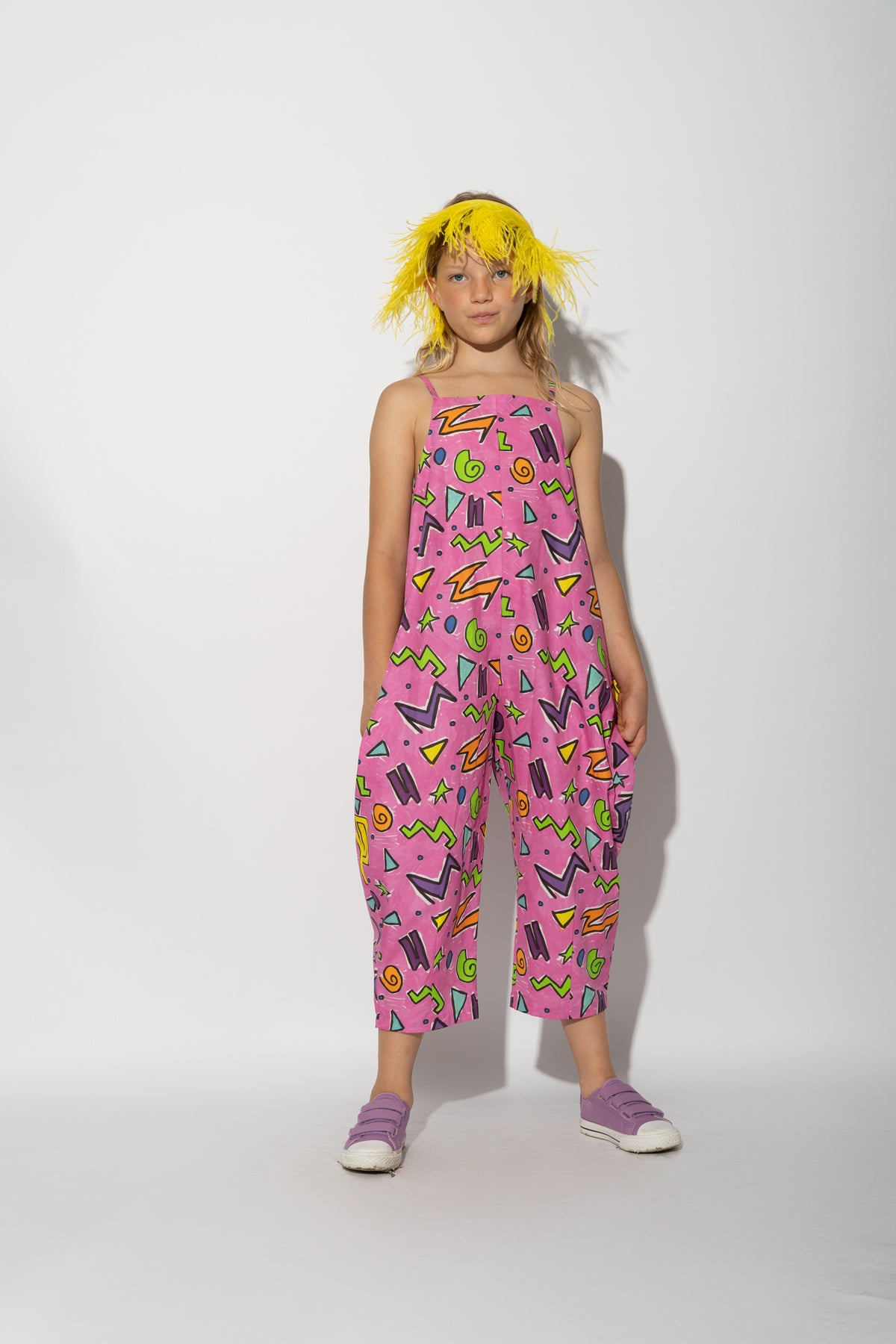 PINK SQUIGGLE PRINT BALLOON JUMPSUIT makids