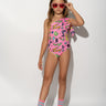 PINK SQUIGGLE PRINT ONE-SHOULDER SWIMSUIT makids 