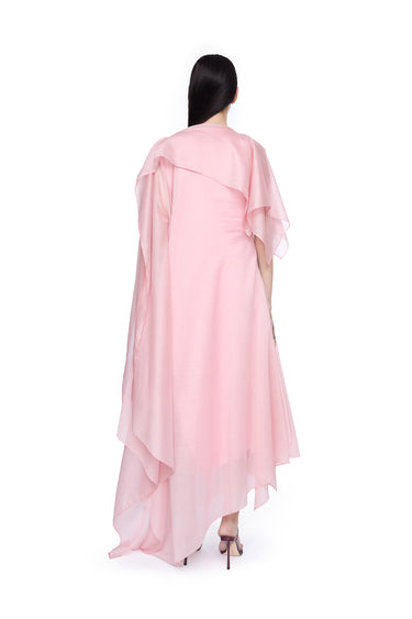 PINK WATERCOLOUR FLOWER SCARF DRAPE MIDI DRESS MARQUES ALMEIDA