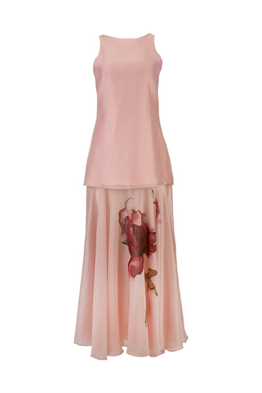 PINK WATERCOLOUR FLOWER HALTER NECK LONG DRESS MARQUES ALMEIDA