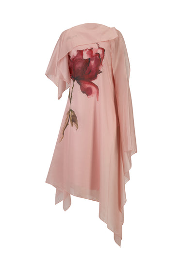 PINK WATERCOLOUR FLOWER SCARF DRAPE MIDI DRESS MARQUES ALMEIDA