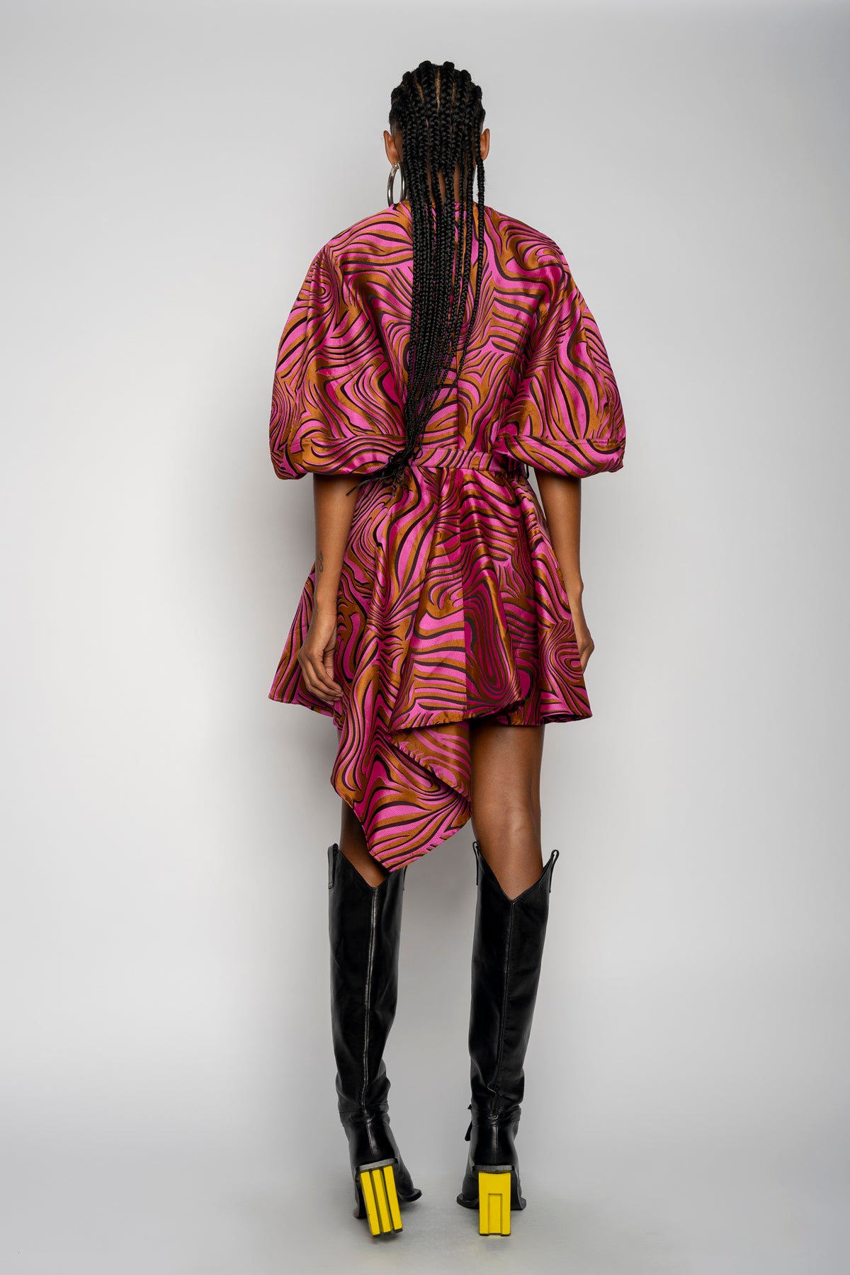 PINK ZEBRA BROCADE BALLOON SLEEVE DRESS marques almeida