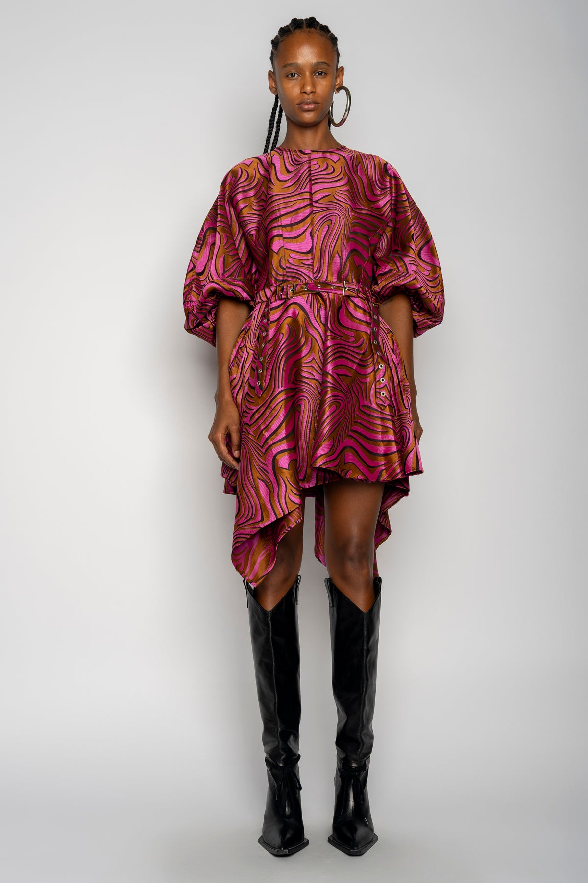 PINK ZEBRA BROCADE BALLOON SLEEVE DRESS marques almeida