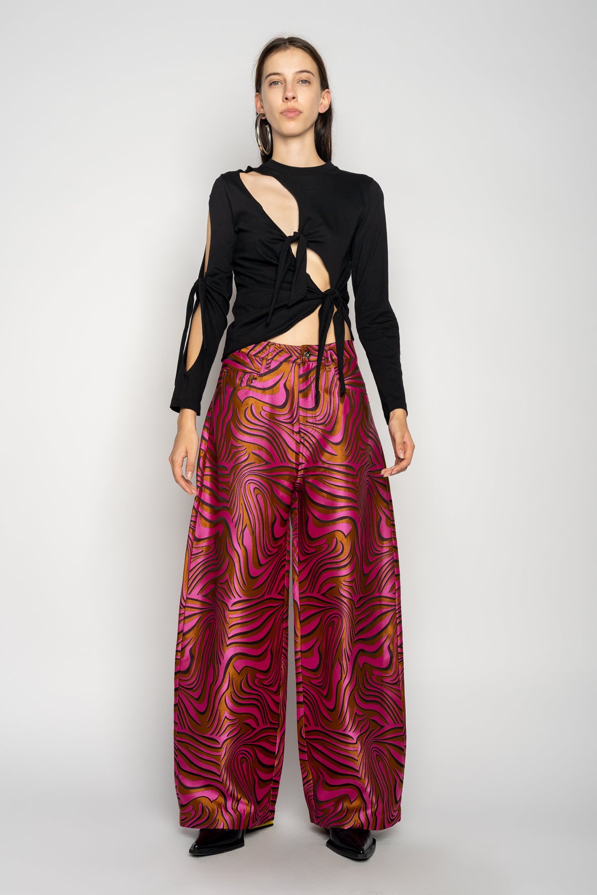 PINK ZEBRA BROCADE BOYFRIEND TROUSERS MARQUES ALMEIDA