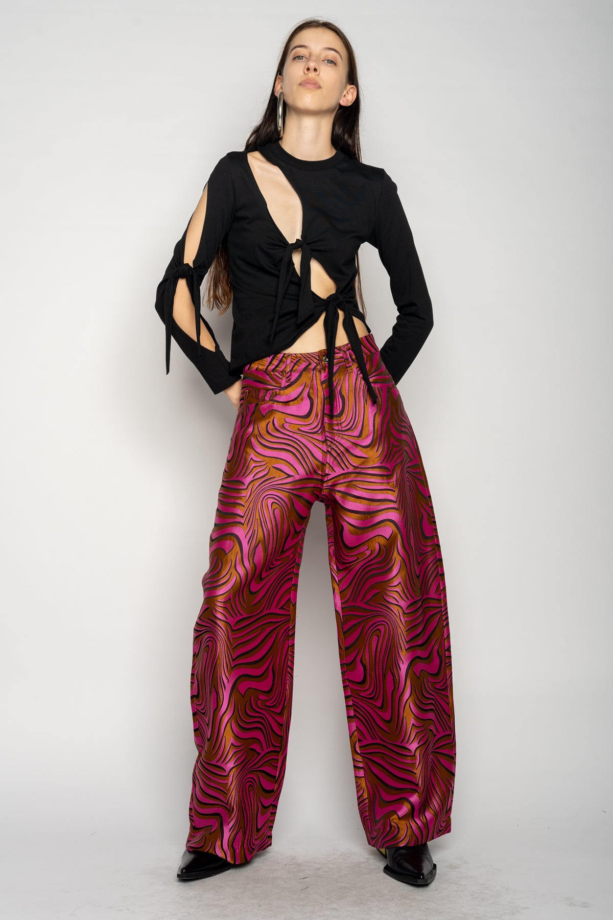 PINK ZEBRA BROCADE BOYFRIEND TROUSERS MARQUES ALMEIDA