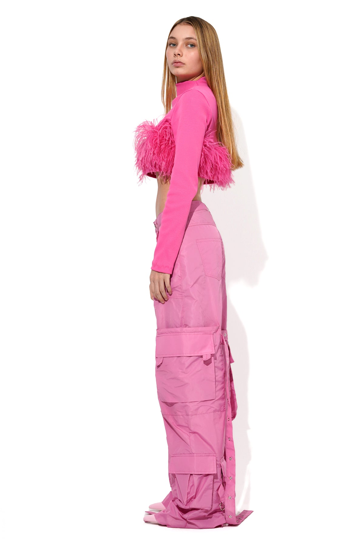 PINK CROPPED FEATHER TOP marques almeida