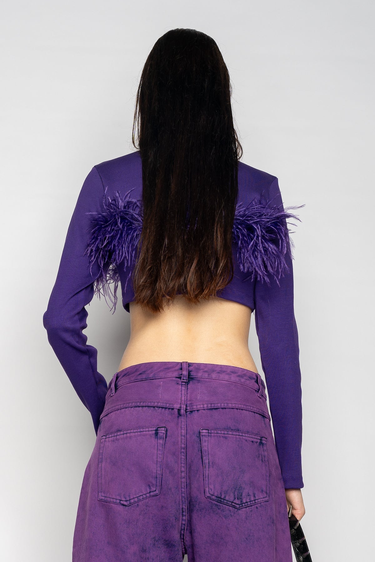 PURPLE CROPPED FEATHER TOP marques almeida