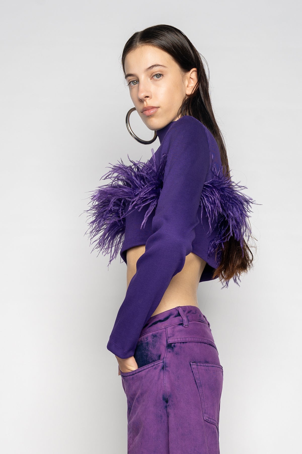 PURPLE CROPPED FEATHER TOP marques almeida