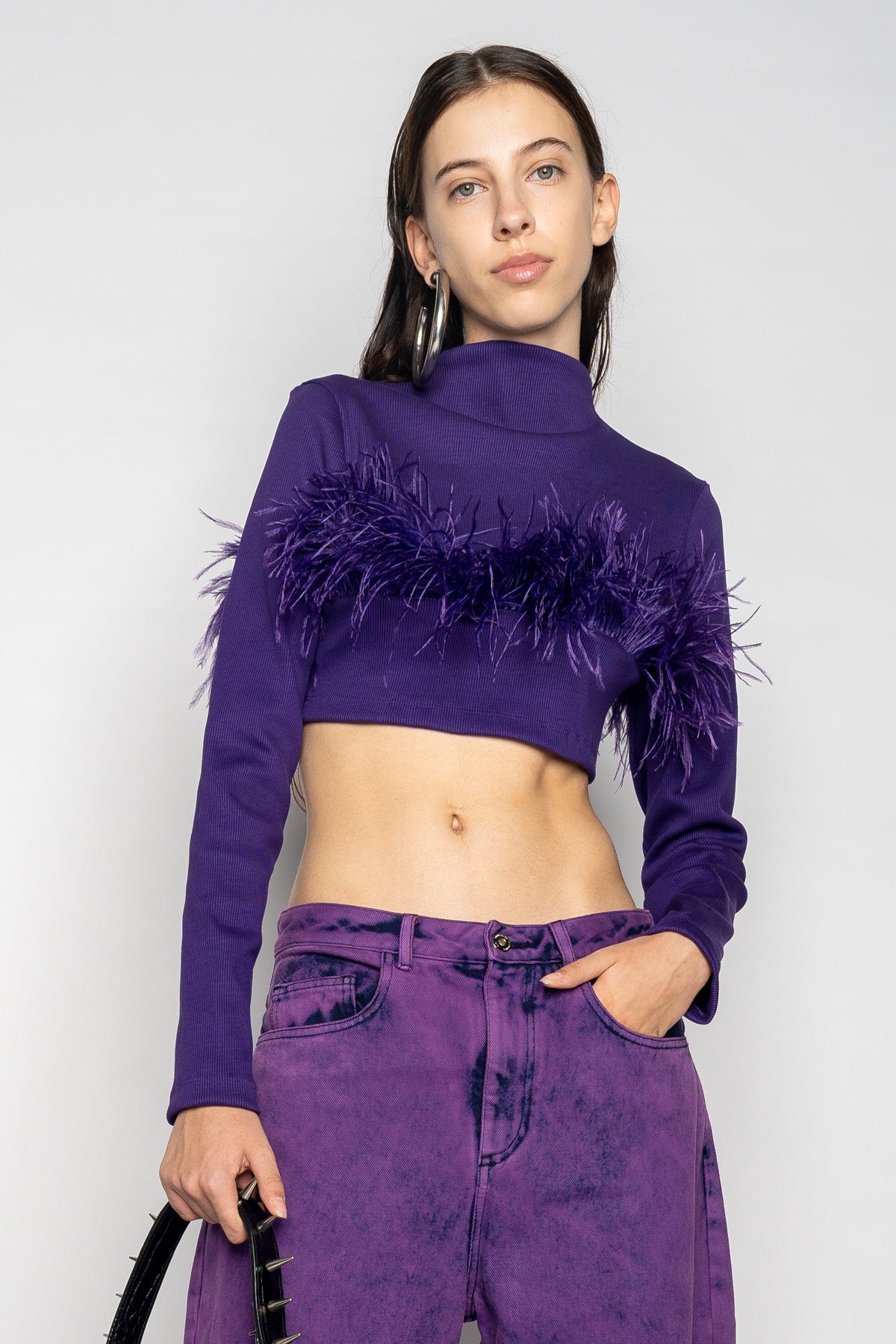 PURPLE CROPPED FEATHER TOP marques almeida