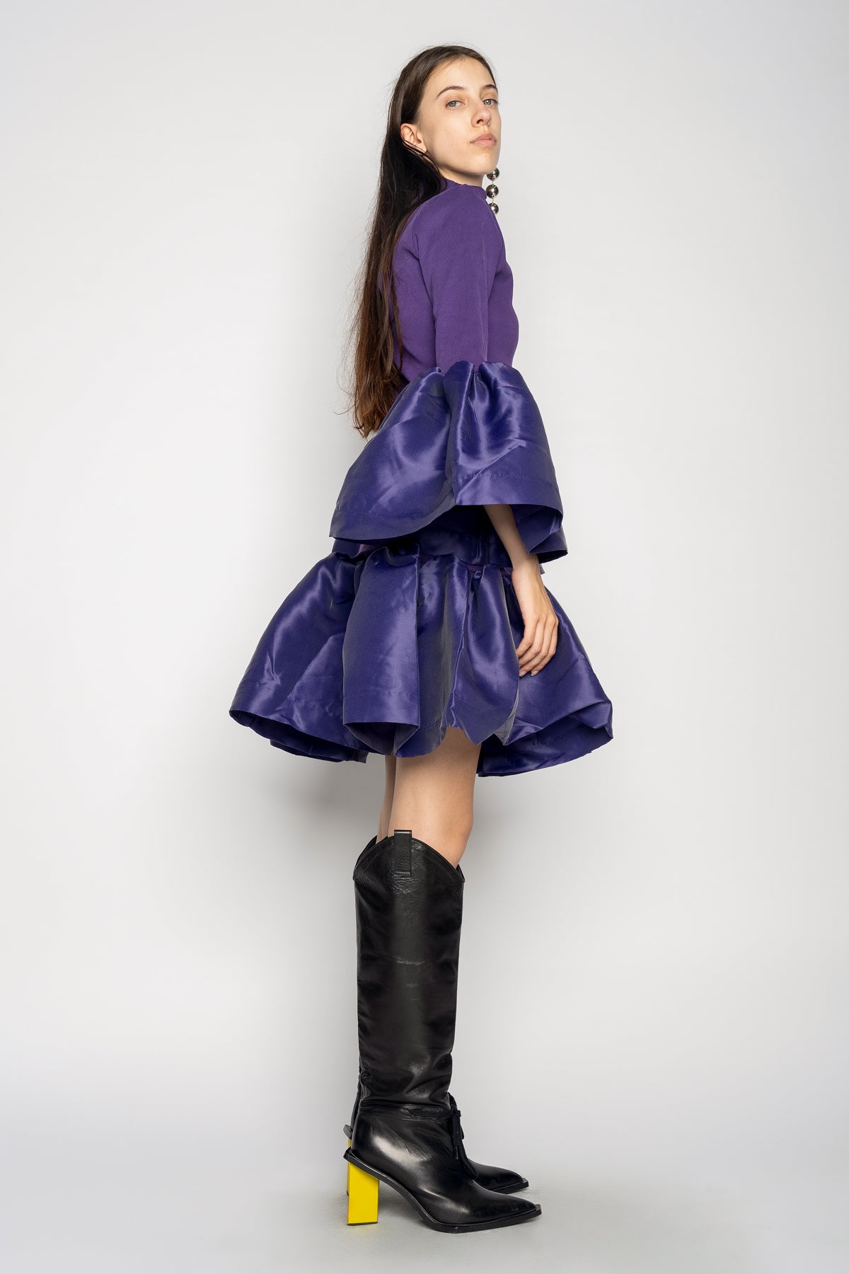 PURPLE PUFF SLEEVE AND HEM DRESS marques almeida