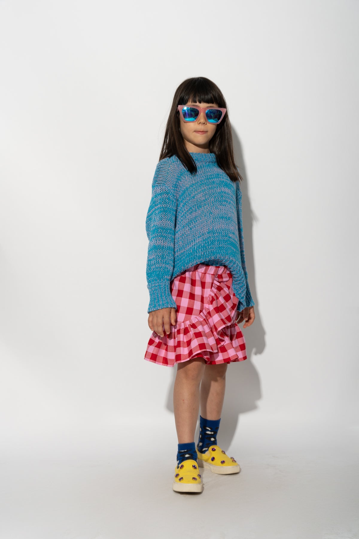 RED AND PINK GINGHAM SHORT SKIRT makids
