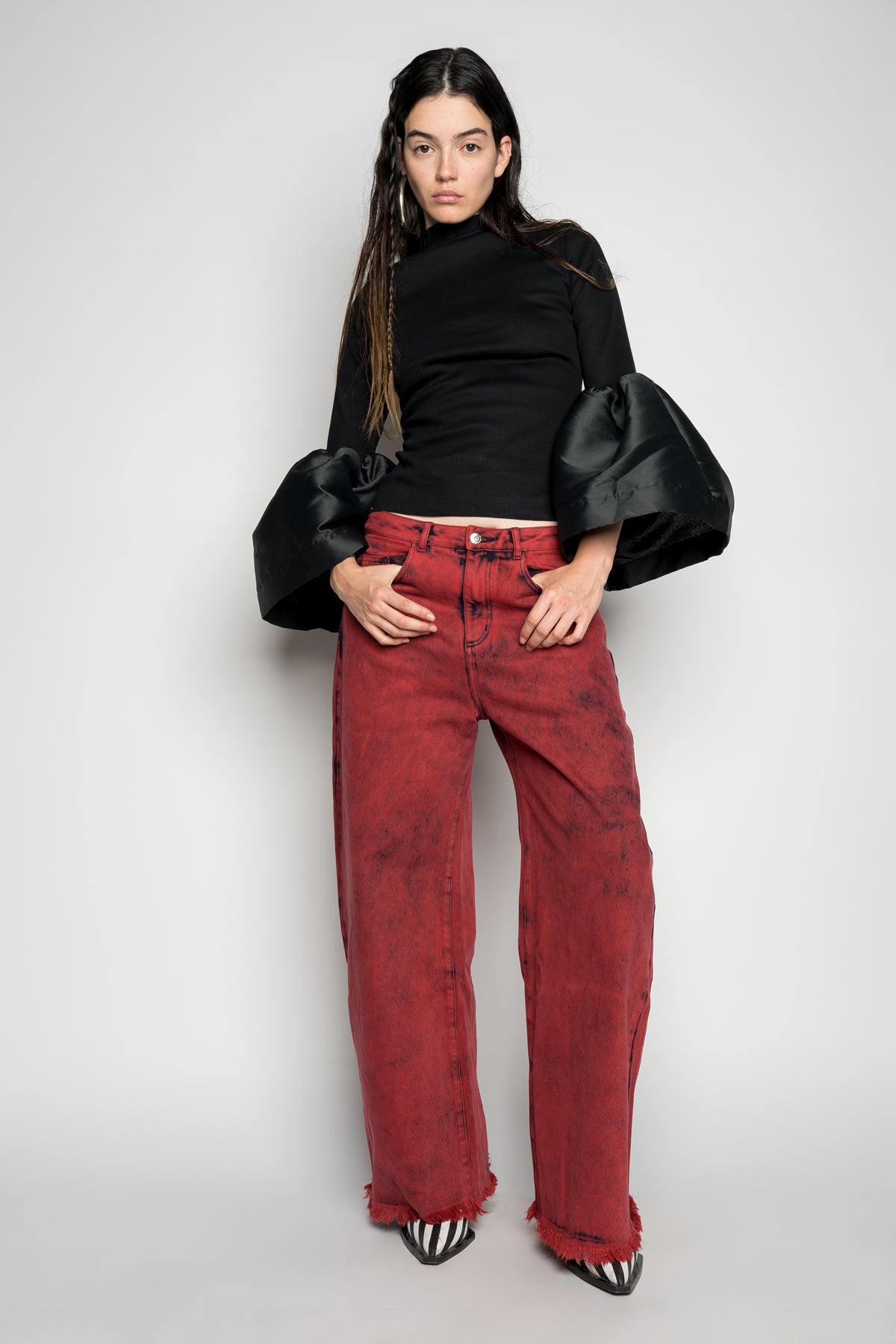 RED DENIM BOYFRIEND TROUSERS marques almeida