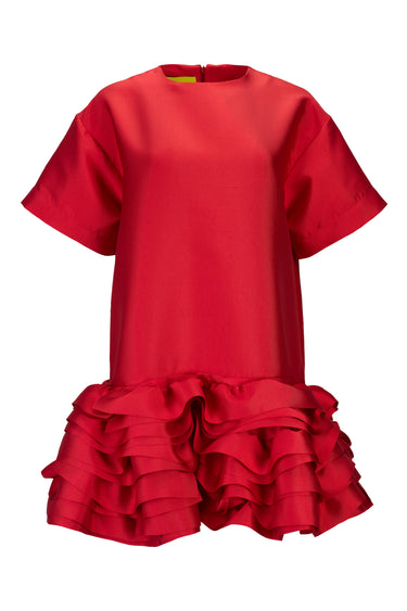 RED MIKADO T-SHIRT LOOSE FIT FRILL DRESS marques almeida