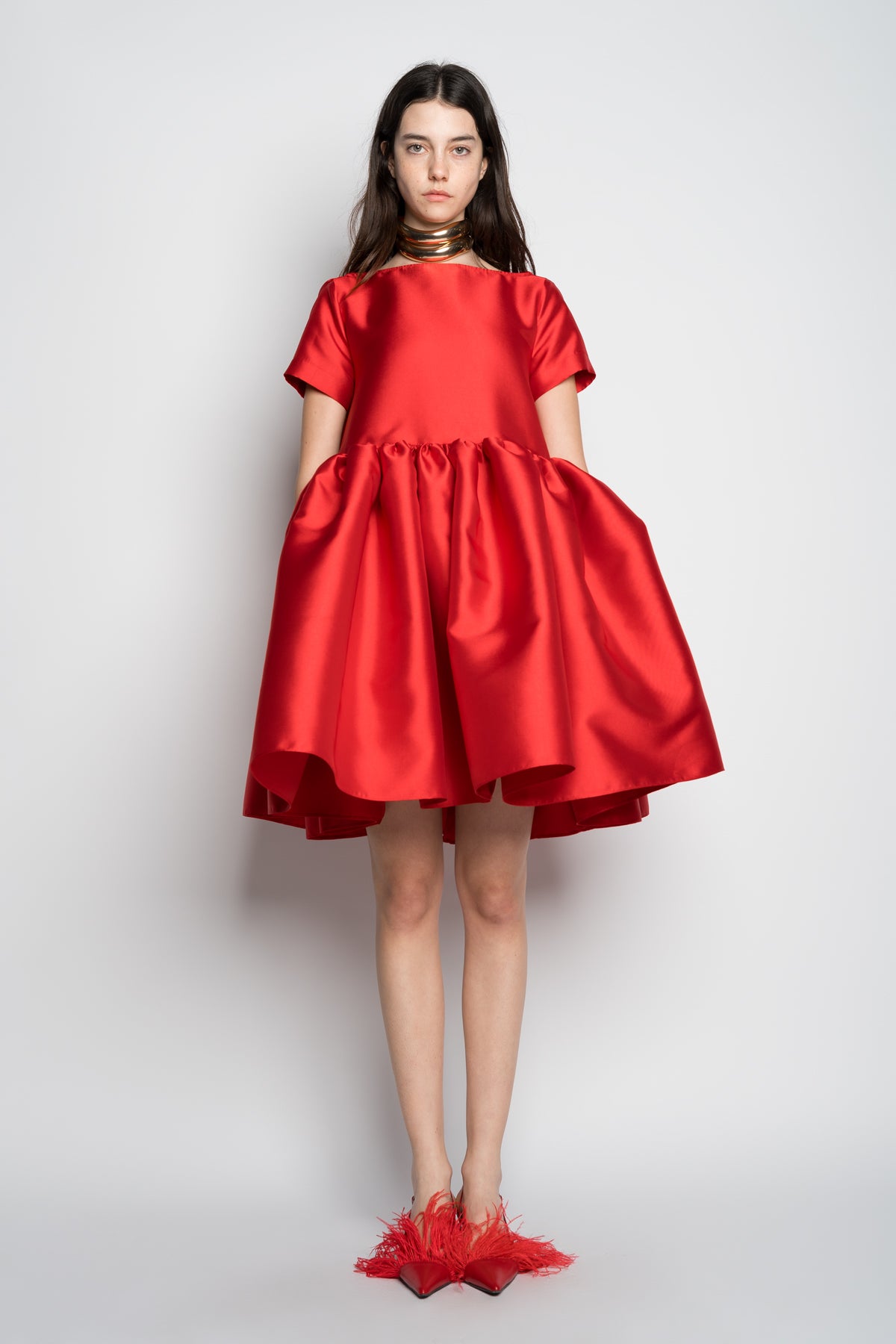 RED SHORT CAP SLEEVE PUFF DRESS marques almeida