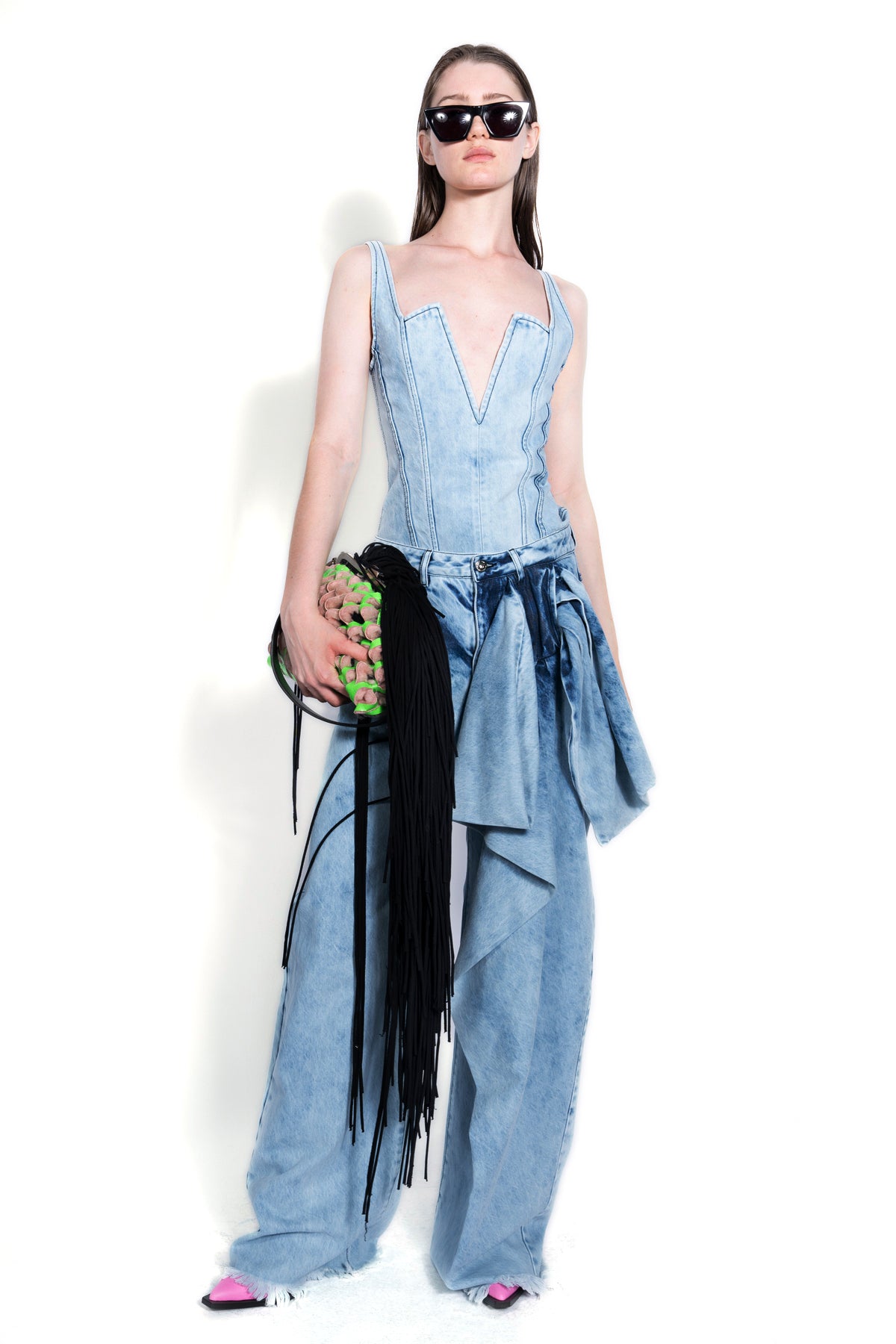 ACID WASH BOYFRIEND TROUSERS WITH BIG BOW marques almeida