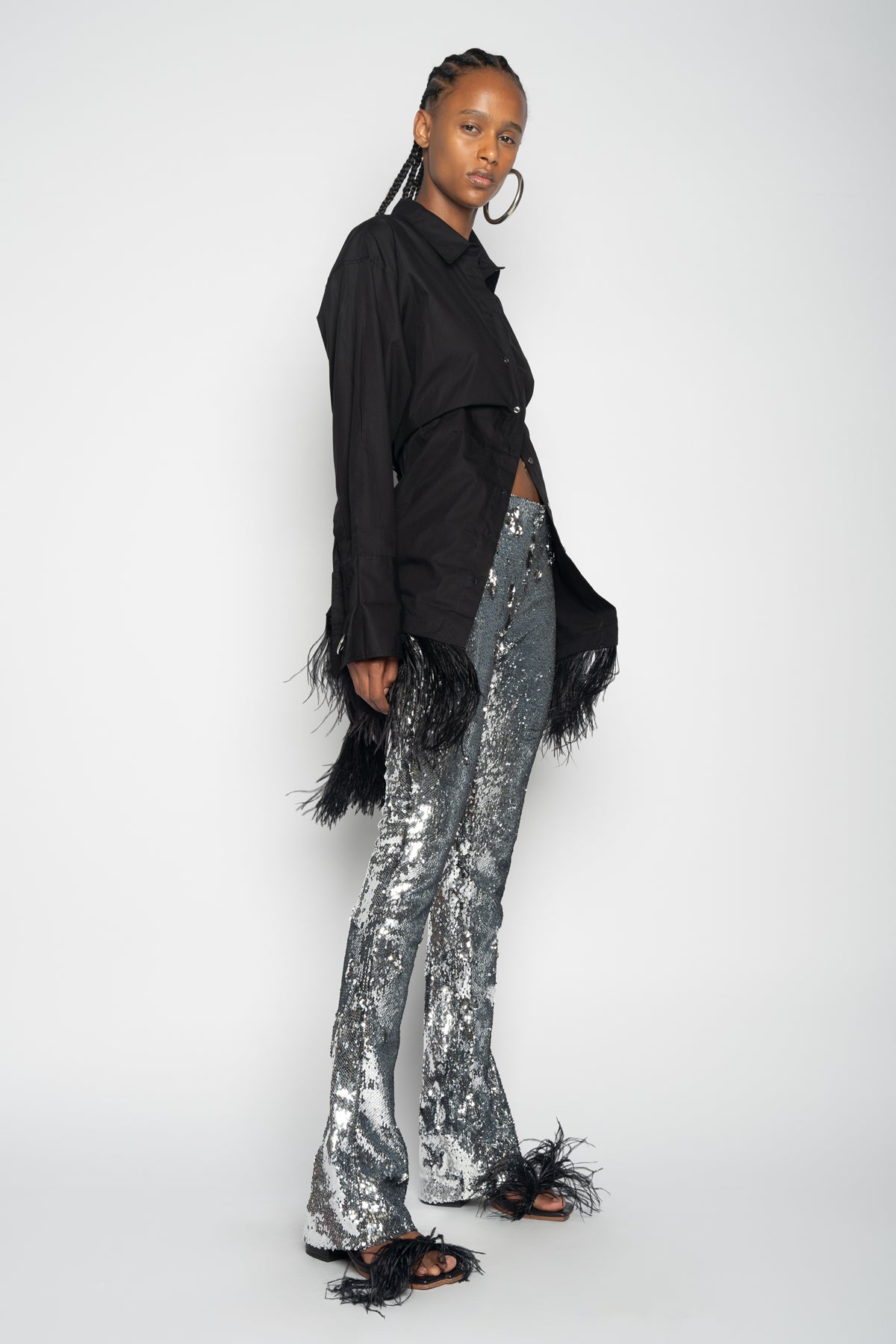 SILVER SEQUINS BOOTCUT TROUSERS marques almeida