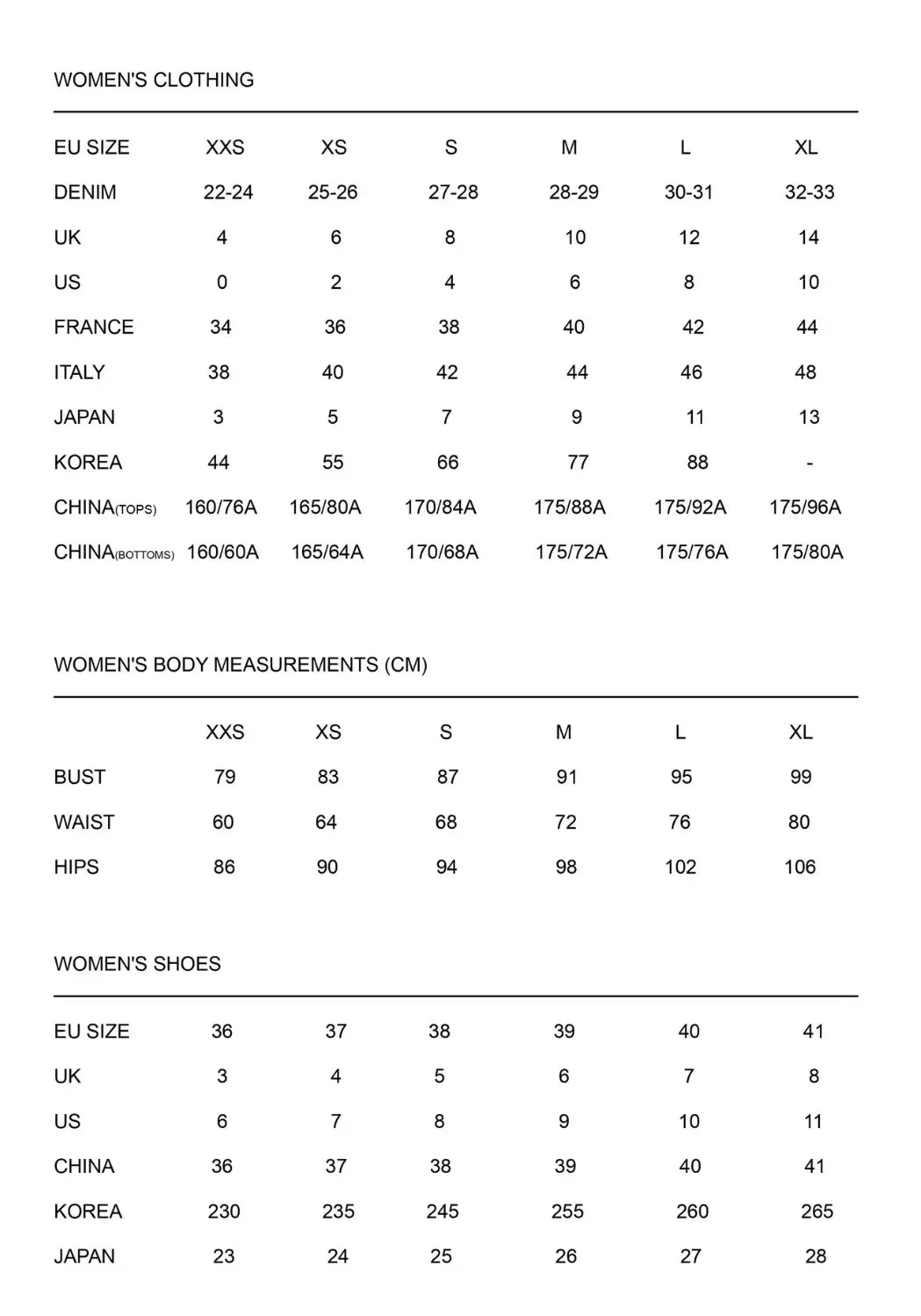 Women's Size Guide, Women's Clothing Size Guide