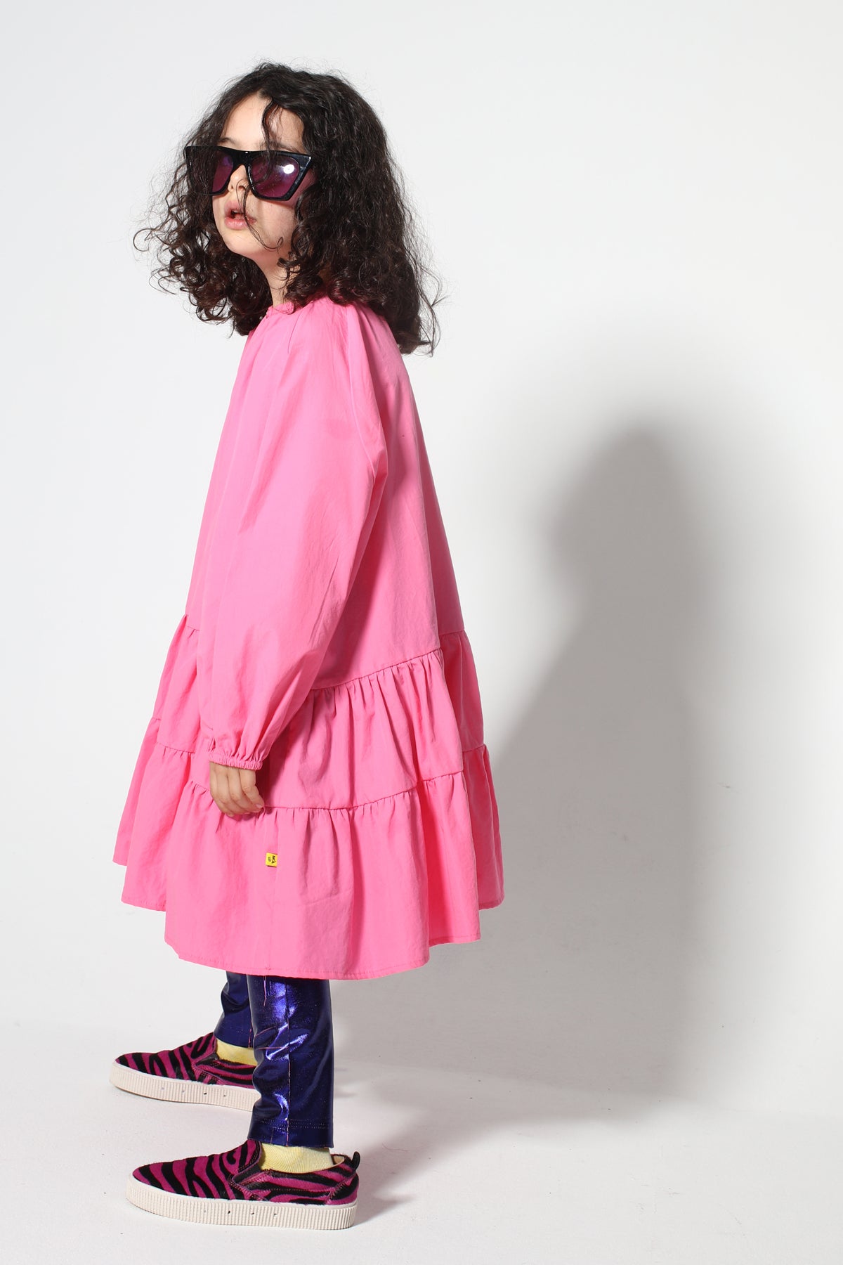 BRIGHT PINK LOOSE GATHERED DRESS ma kids