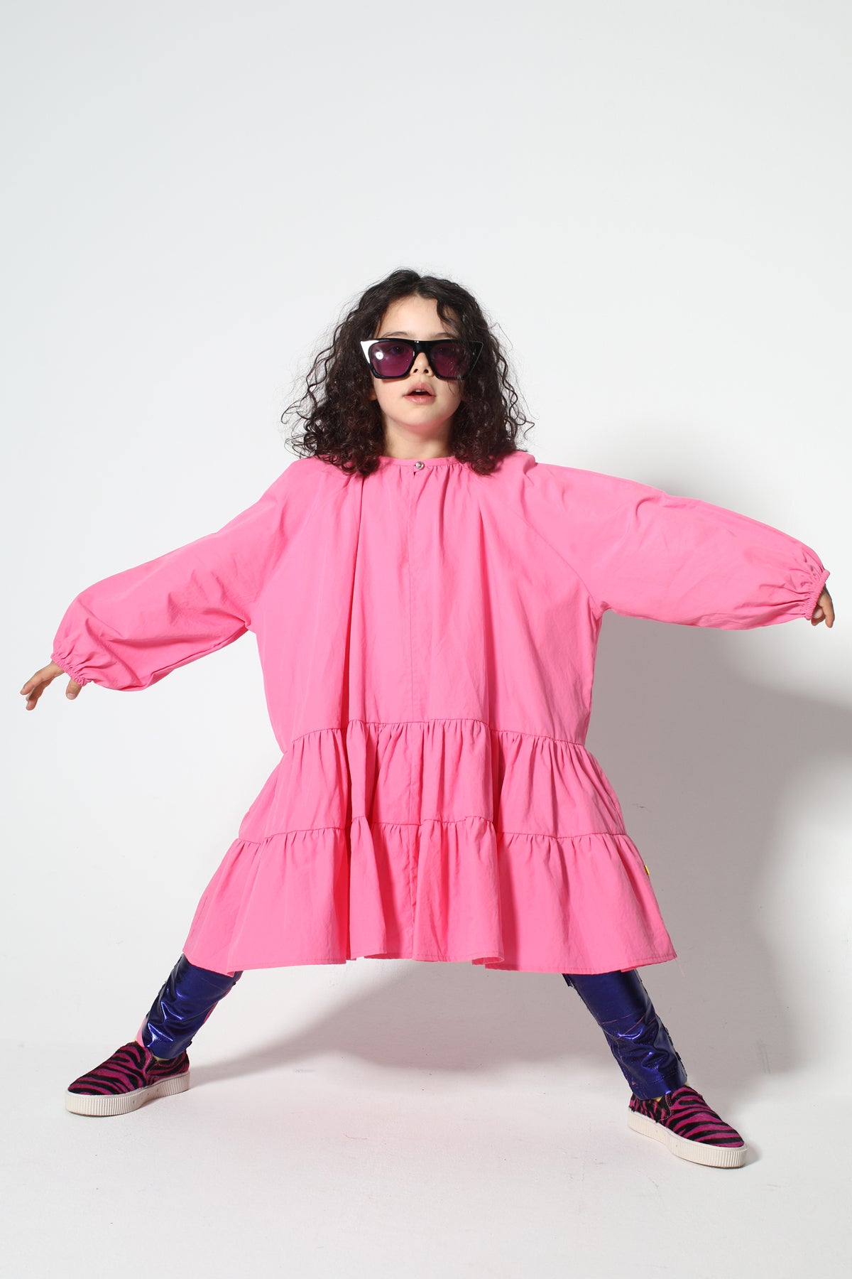 BRIGHT PINK LOOSE GATHERED DRESS ma kids