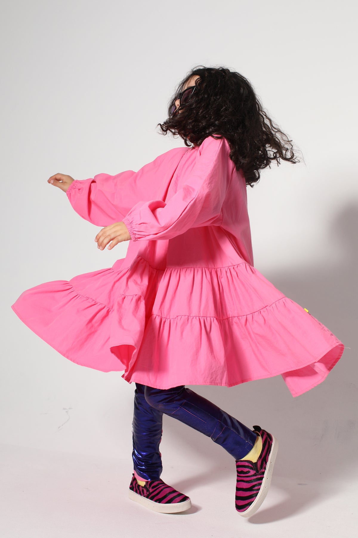 BRIGHT PINK LOOSE GATHERED DRESS ma kids