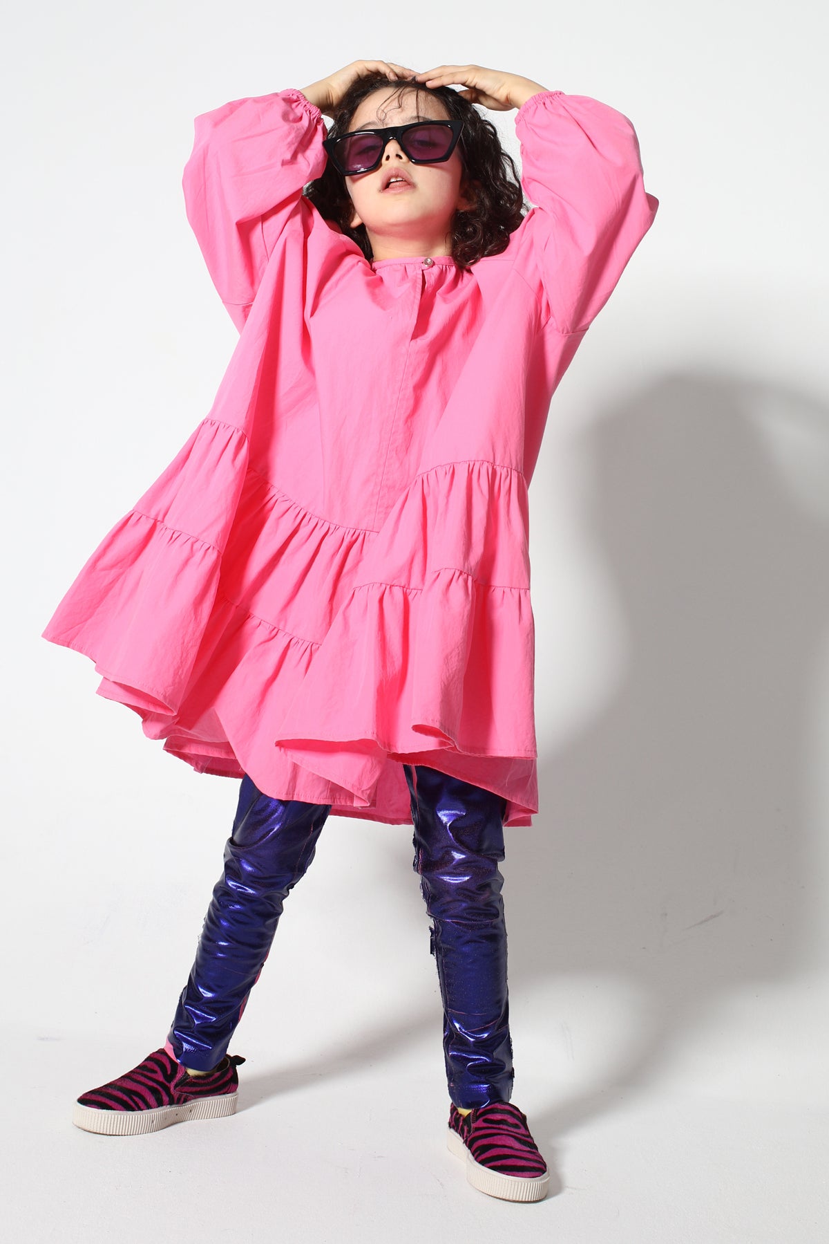 BRIGHT PINK LOOSE GATHERED DRESS ma kids