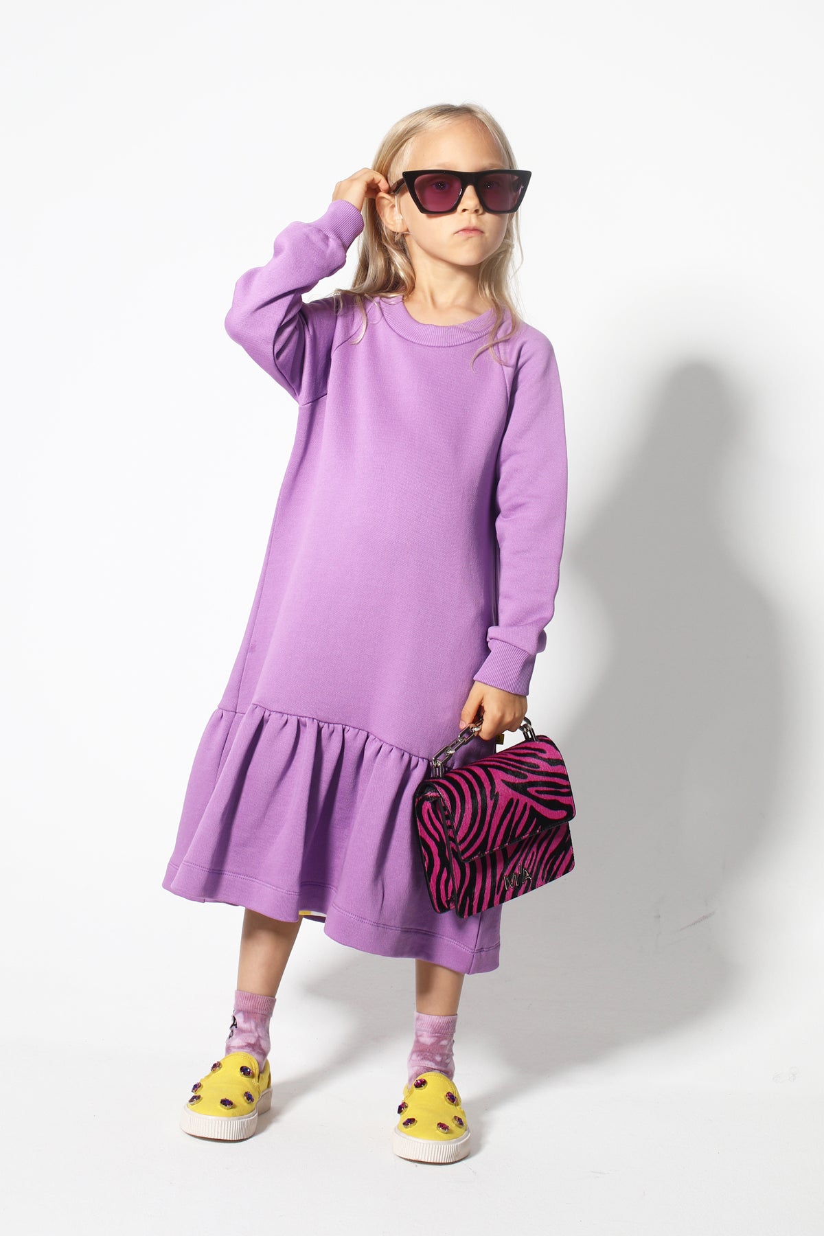 LILAC CREW NECK GATHERED DRESS MAKIDS