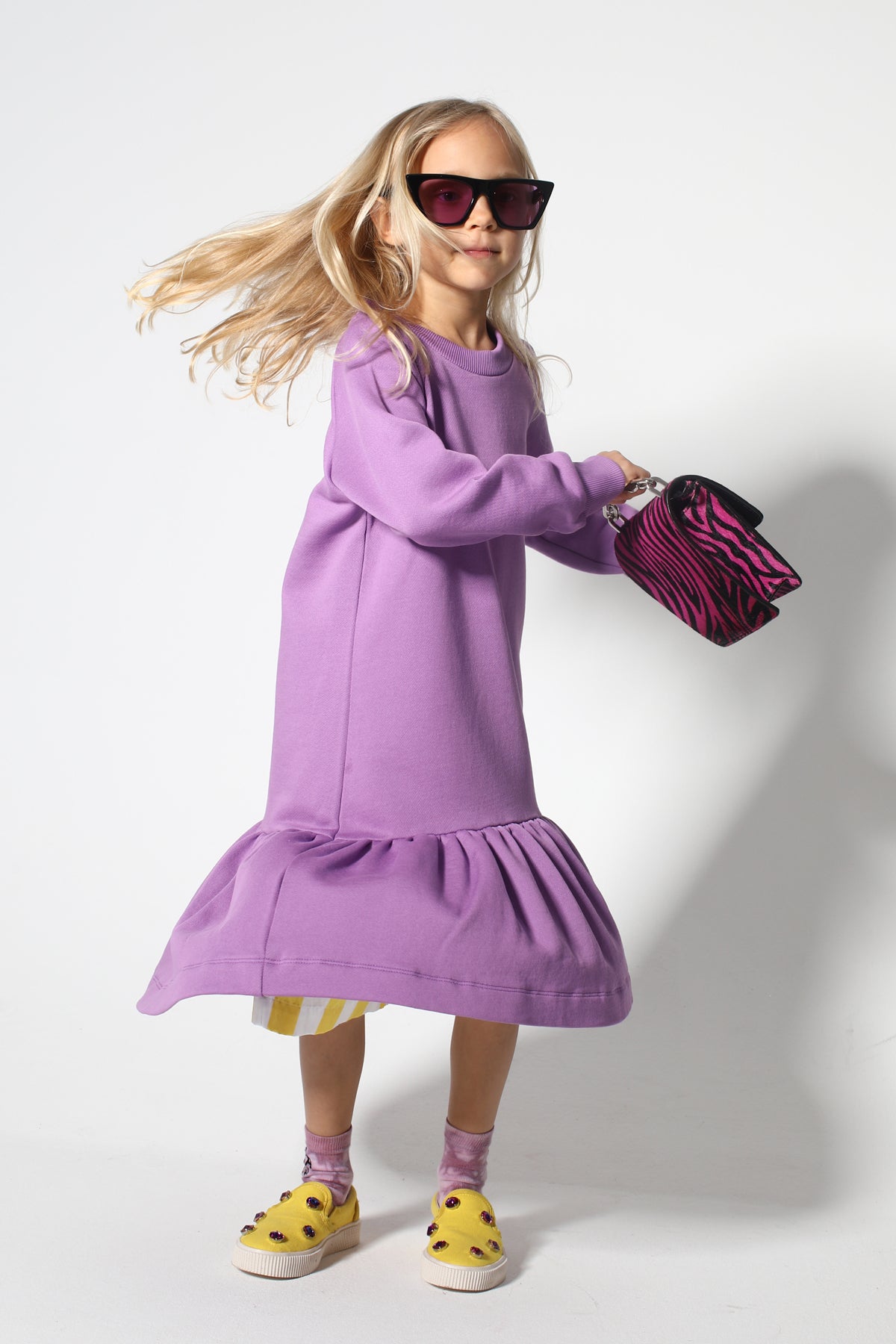 LILAC CREW NECK GATHERED DRESS MAKIDS