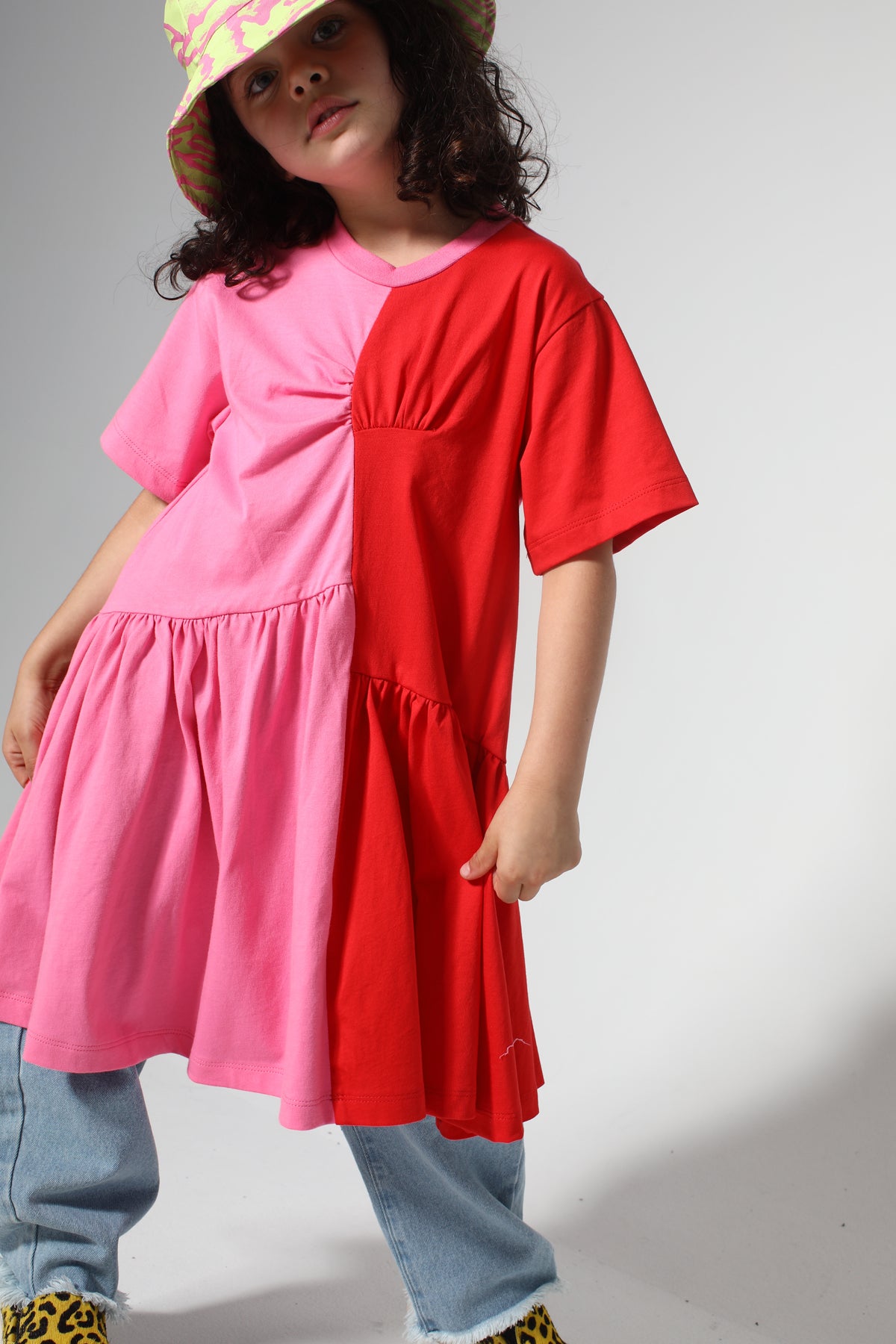 DUO COLOUR GATHERED JERSEY T-SHIRT DRESS MA KIDS