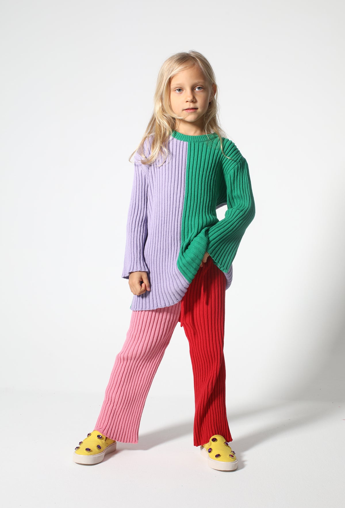 RED AND PINK COTTON KNIT TROUSERS ma kids