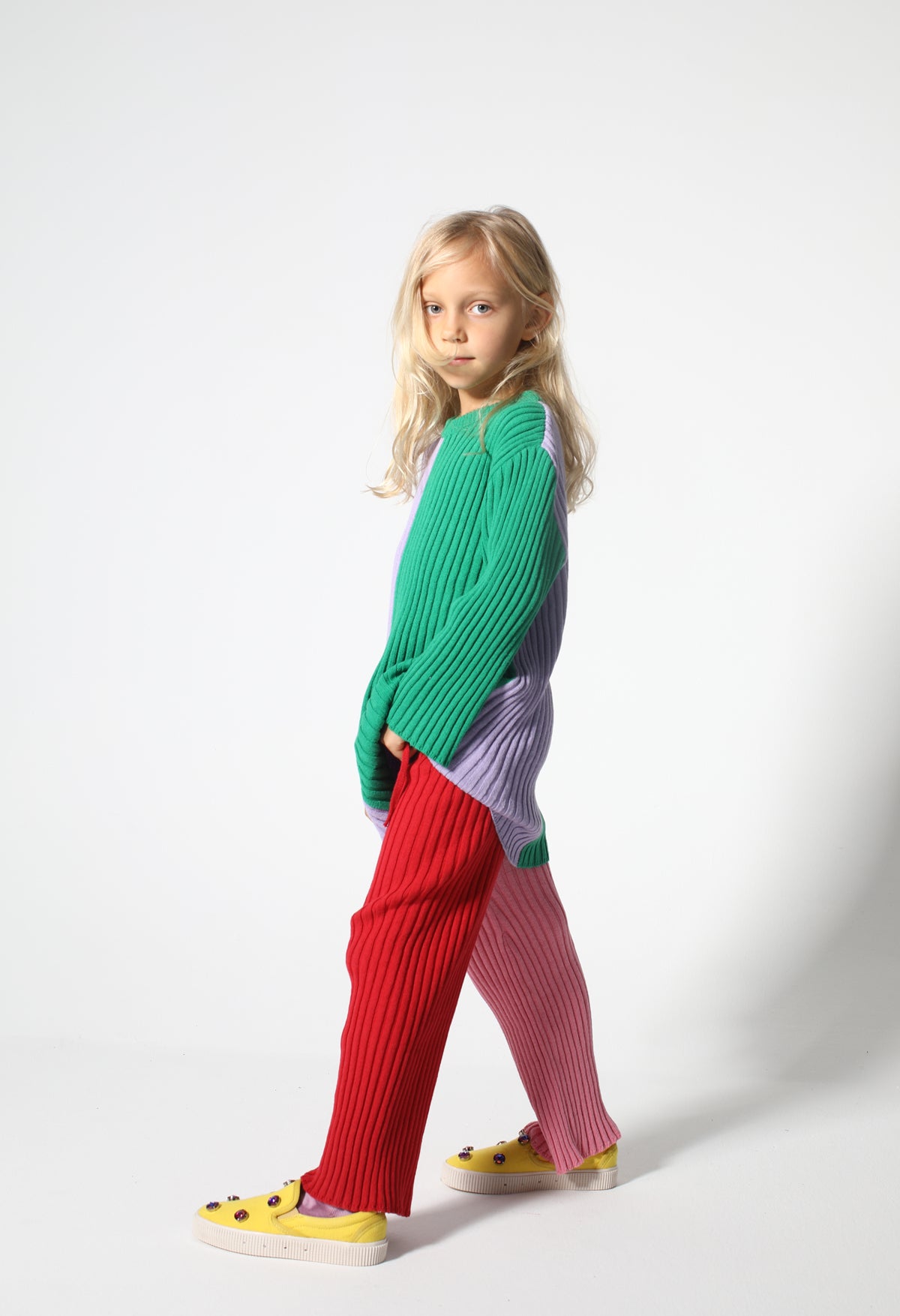 RED AND PINK COTTON KNIT TROUSERS ma kids